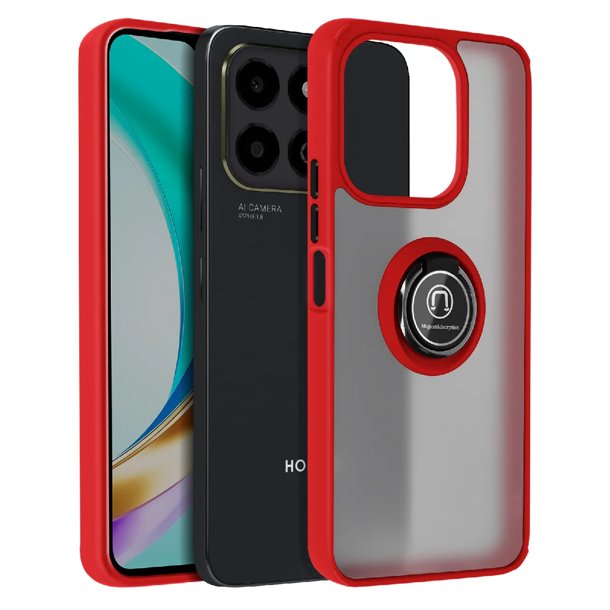 Avizar Rouge Coque Pour Honor X6b Avec Bague Métallique Support Vidéo