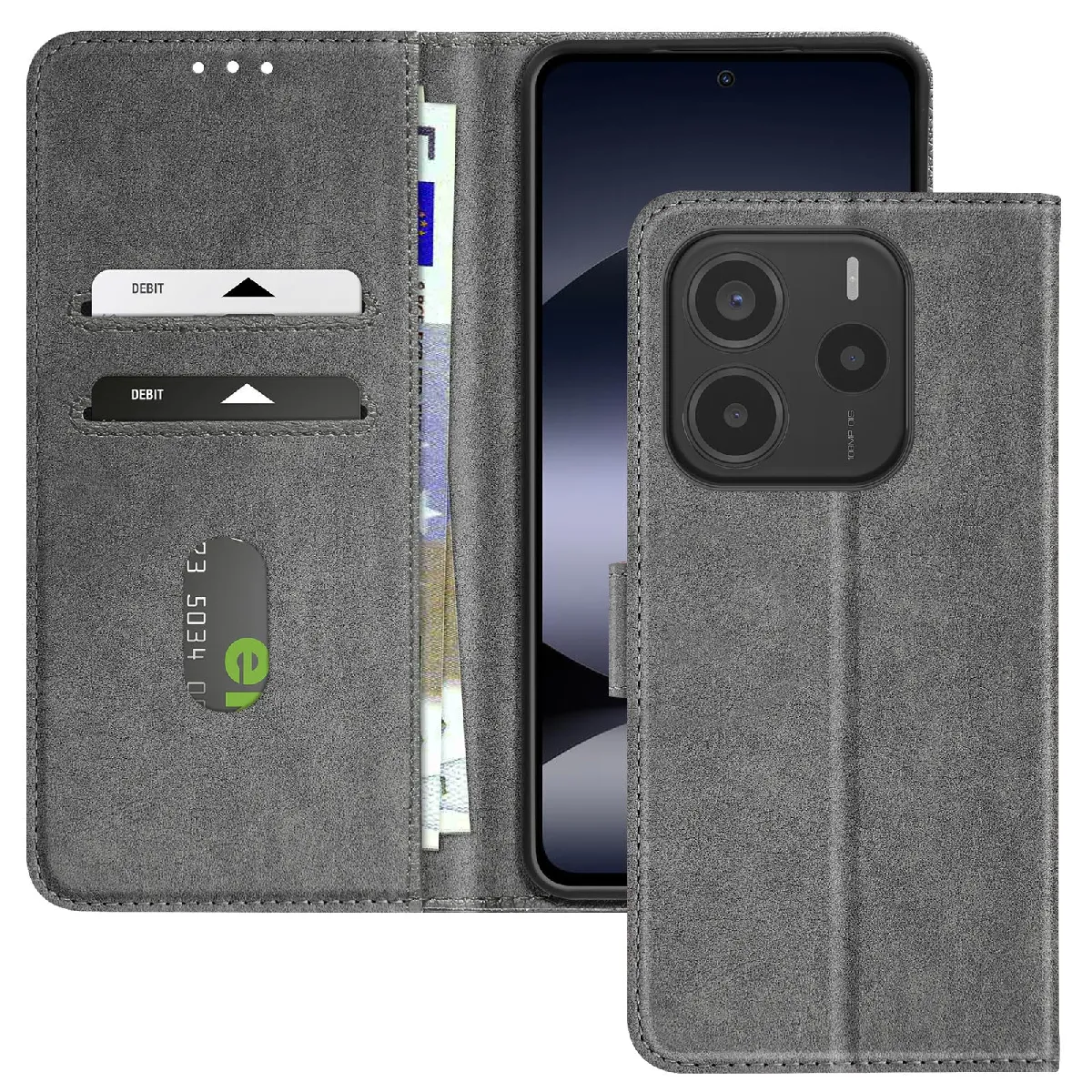 Avizar Gris Étui Pour Xiaomi Redmi Note 14 5G Clapet Portefeuille Et Support Vidéo