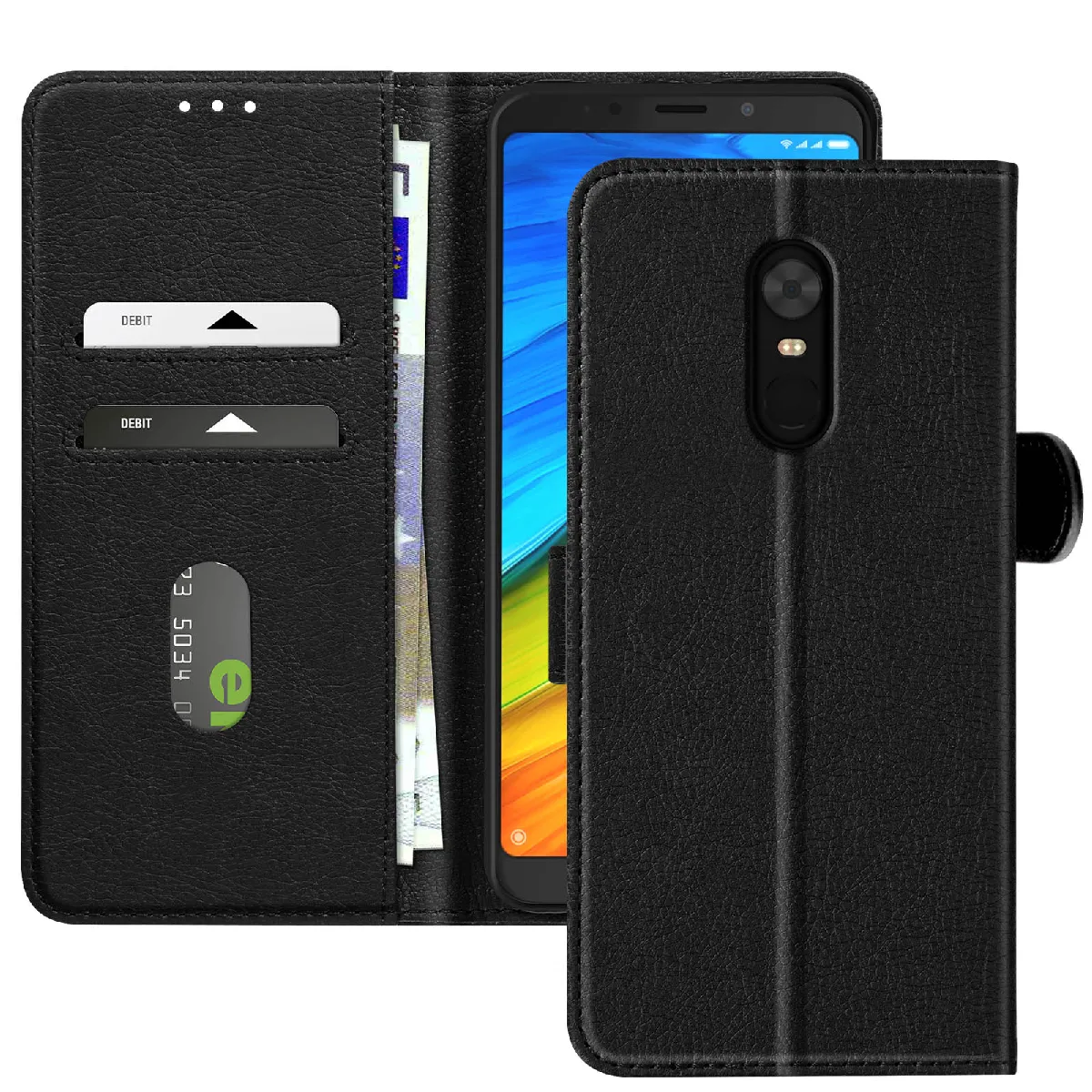 Avizar Noir Étui Pour Xiaomi Redmi 5 Clapet Portefeuille Et Support Vidéo