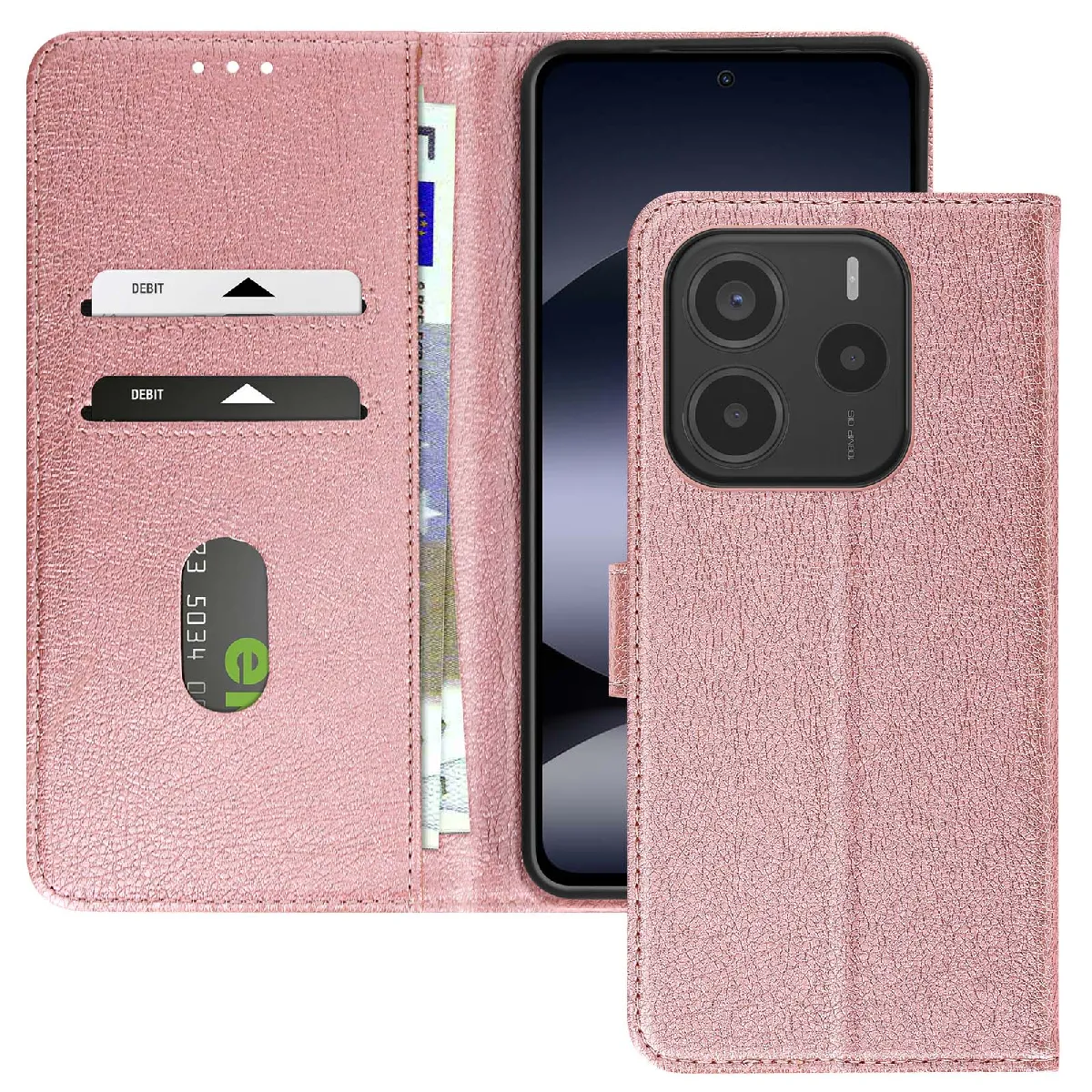 Avizar Rose Étui Pour Xiaomi Redmi Note 14 5G Clapet Portefeuille Et Support Vidéo Champagne
