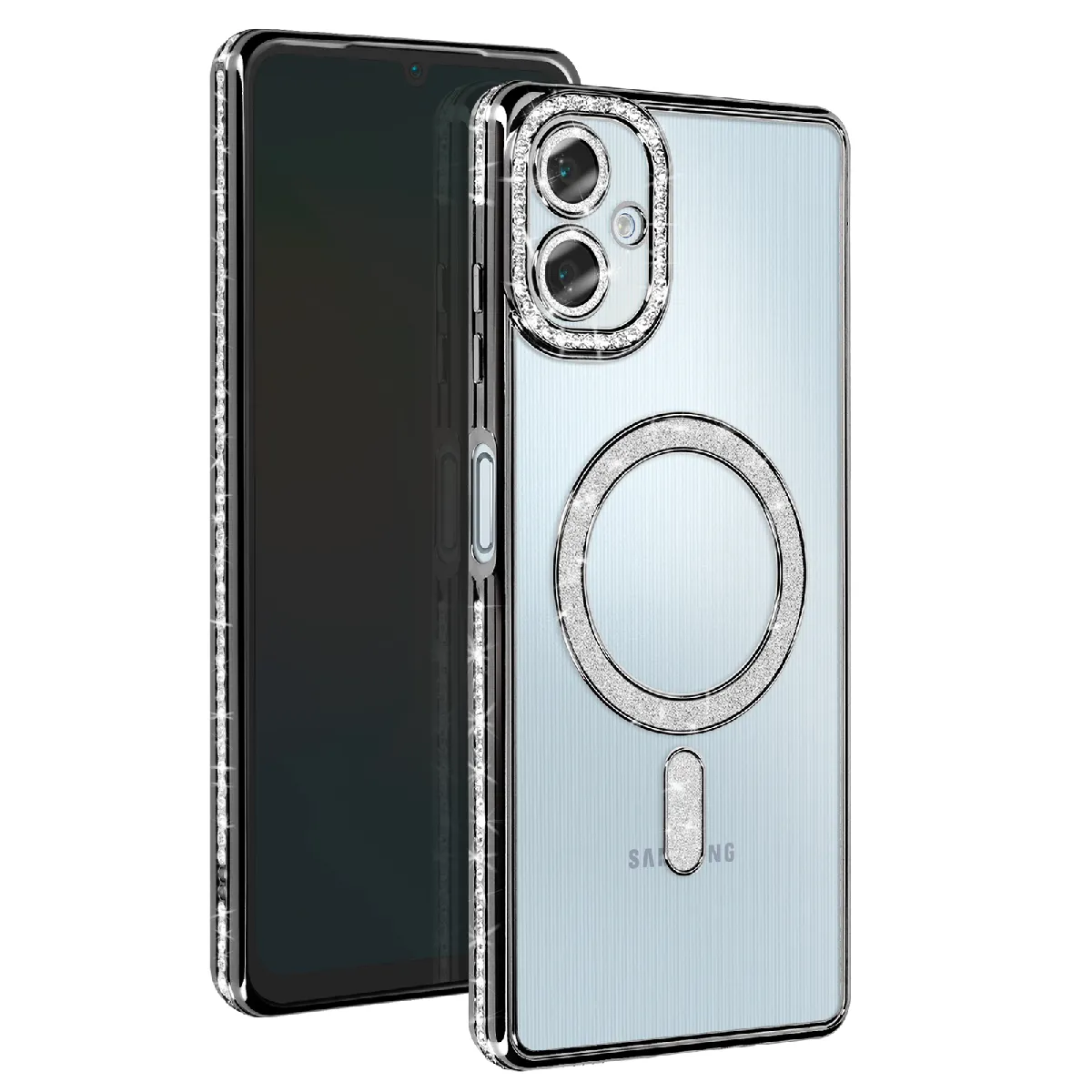 Avizar Noir Coque Diamant Pour Samsung Galaxy A06 Magsafe Contour Strass