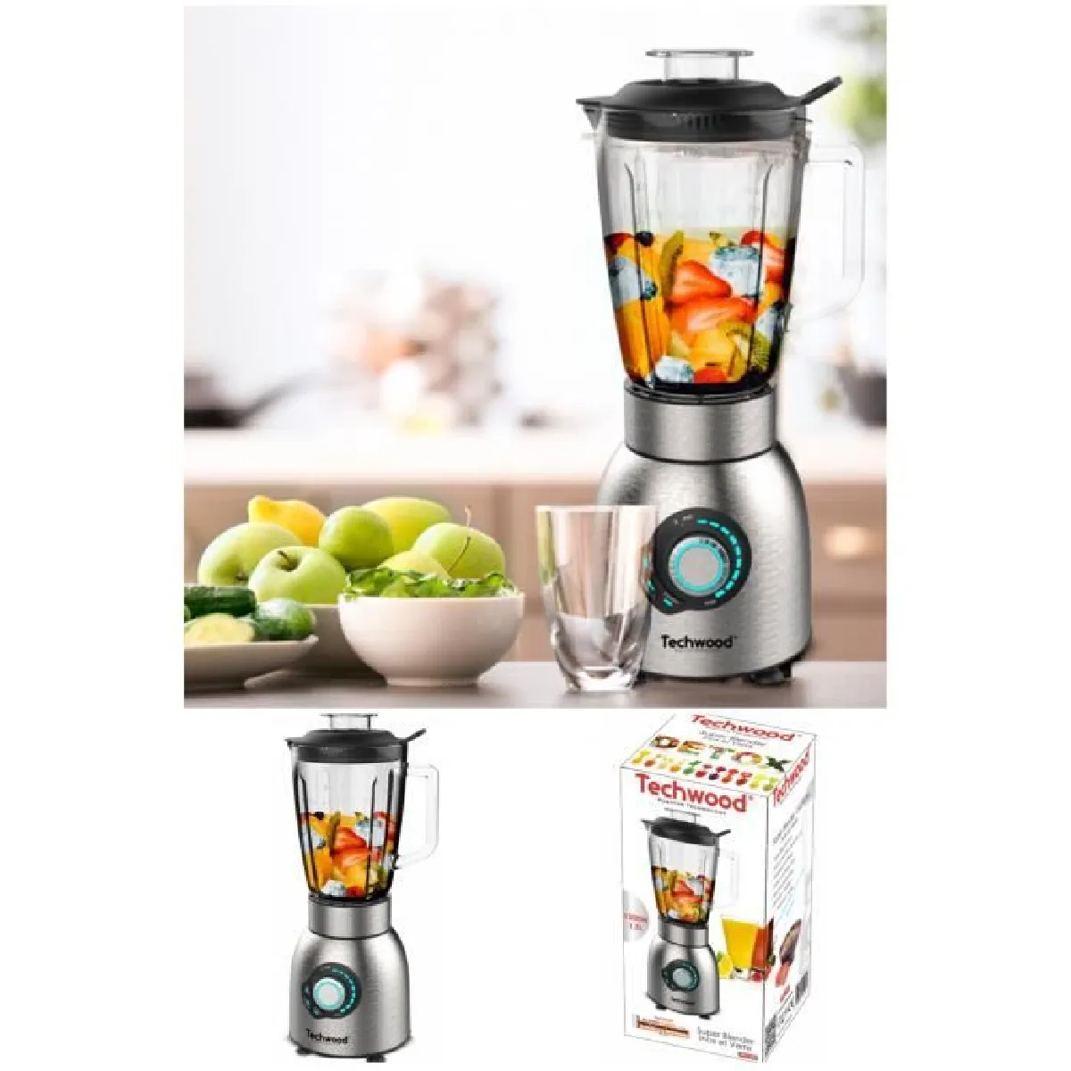 Blender INOX 2 Vitesses Led + Impulsions en acier Inoxydable Bol en Verre gradué Glace pilée - vue 2