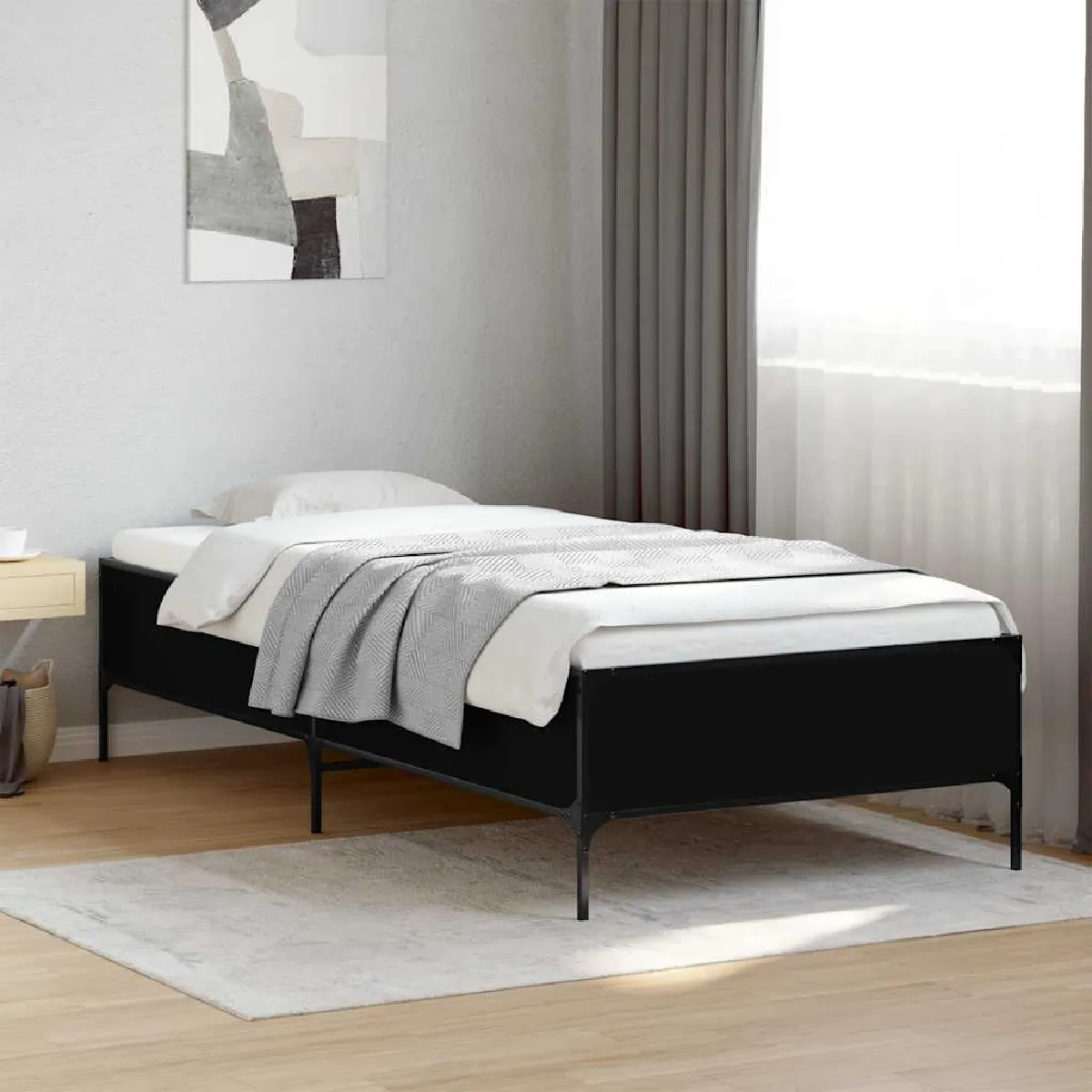 VIDAXL - Lit simple - 90x200 cm - Noir - Image 2