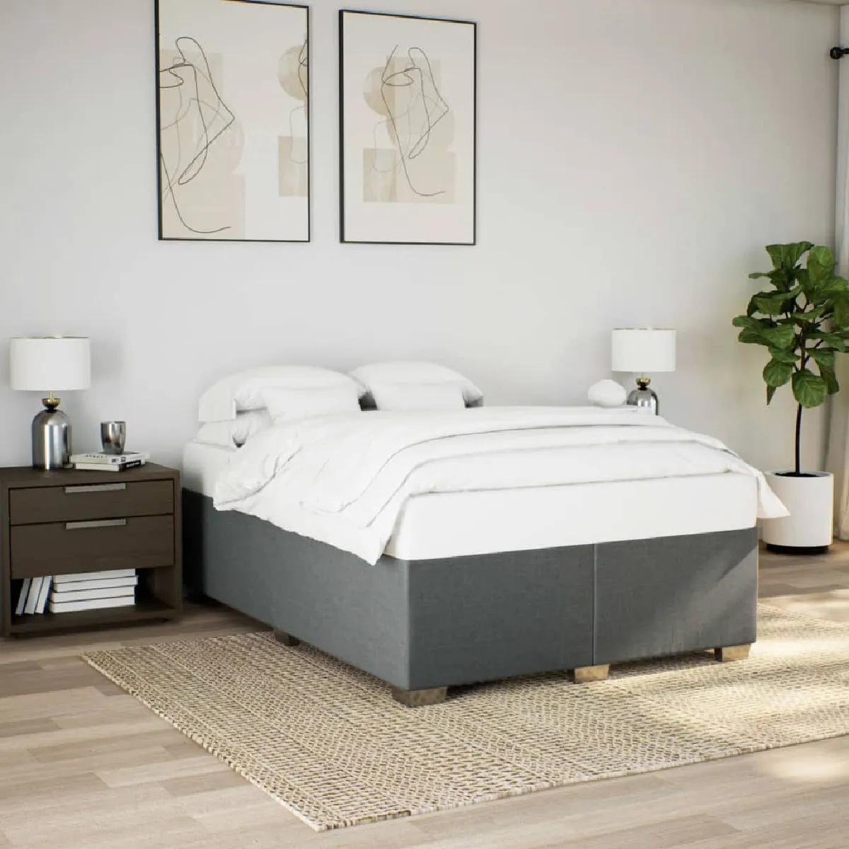 Vidaxl Gris Cadre De Lit Sans Matelas Foncé 140X200 Cm Tissu