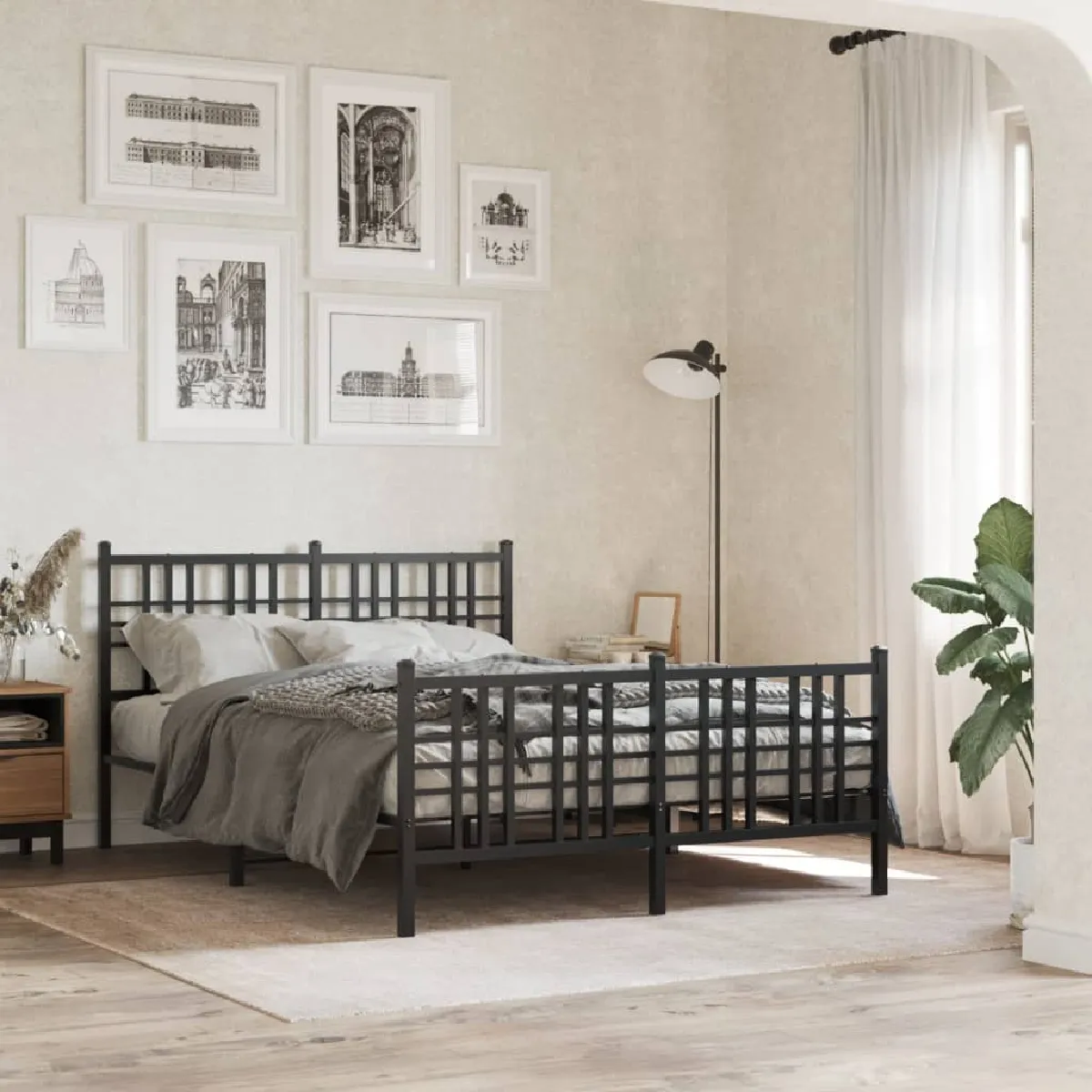 vidaXL Cadre de lit métal sans matelas avec pied de lit noir 120x190cm