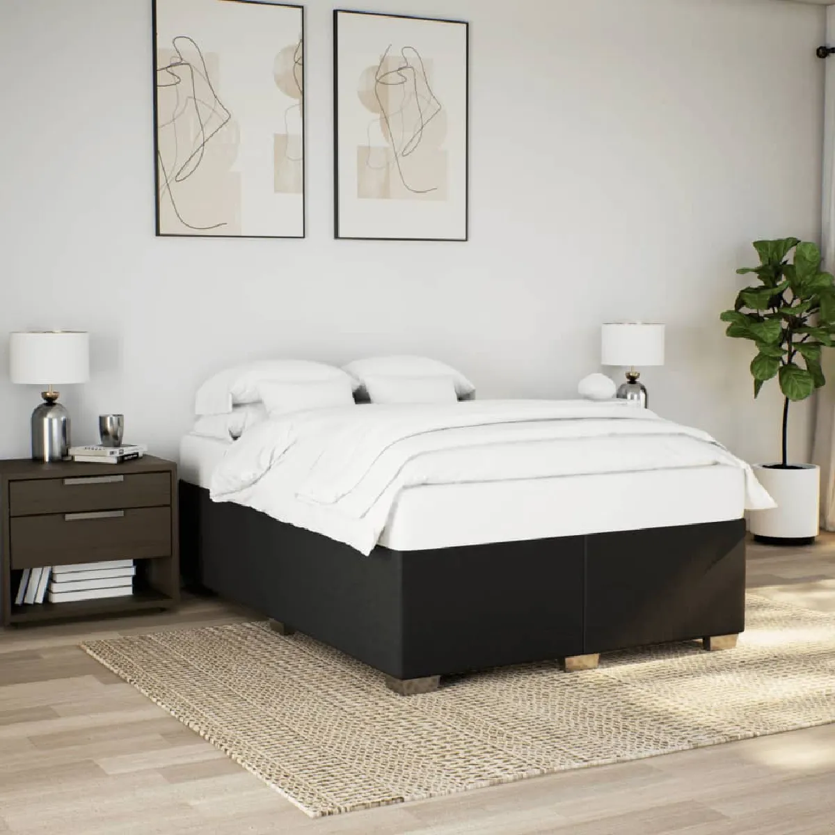 Vidaxl Noir Cadre De Lit Sans Matelas 160X200 Cm Tissu