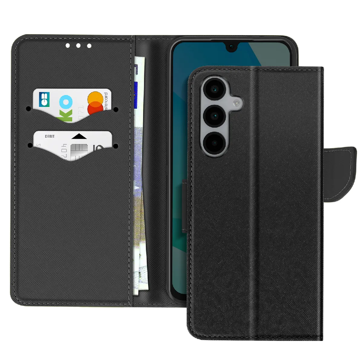 Avizar Noir Étui Pour Samsung Galaxy A16 Portefeuille Cuir Saffiano Fancy