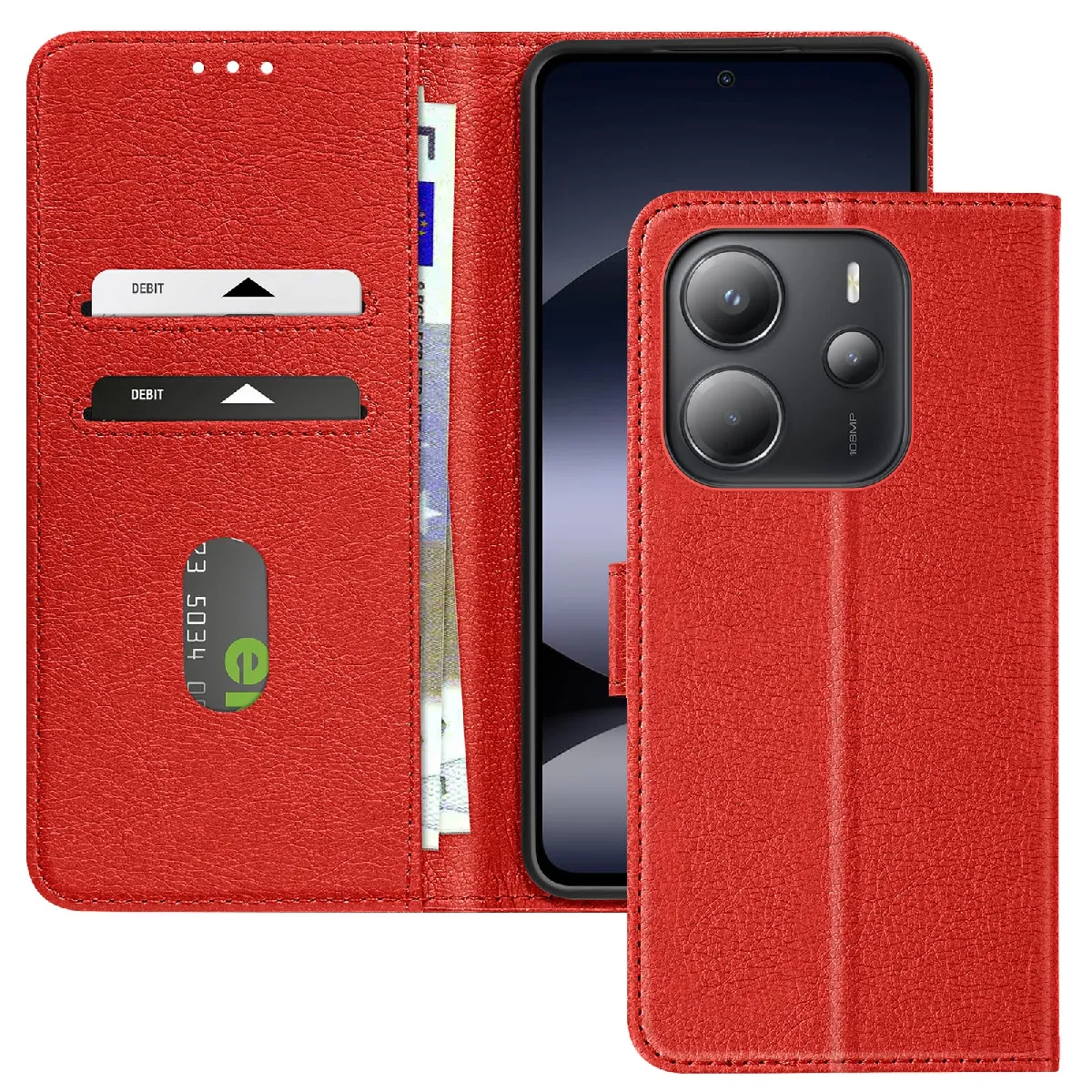 Avizar Rouge Étui Pour Xiaomi Redmi Note 14 4G Clapet Portefeuille Et Support Vidéo