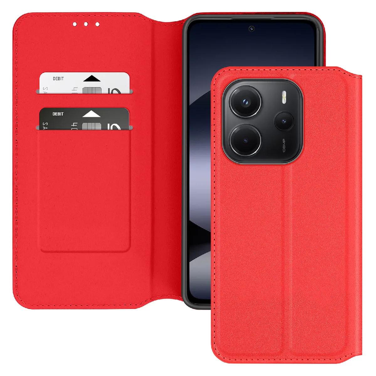 Avizar Rouge Étui Pour Xiaomi Redmi Note 14 4G Clapet Porte-Cartes Et Support Vidéo