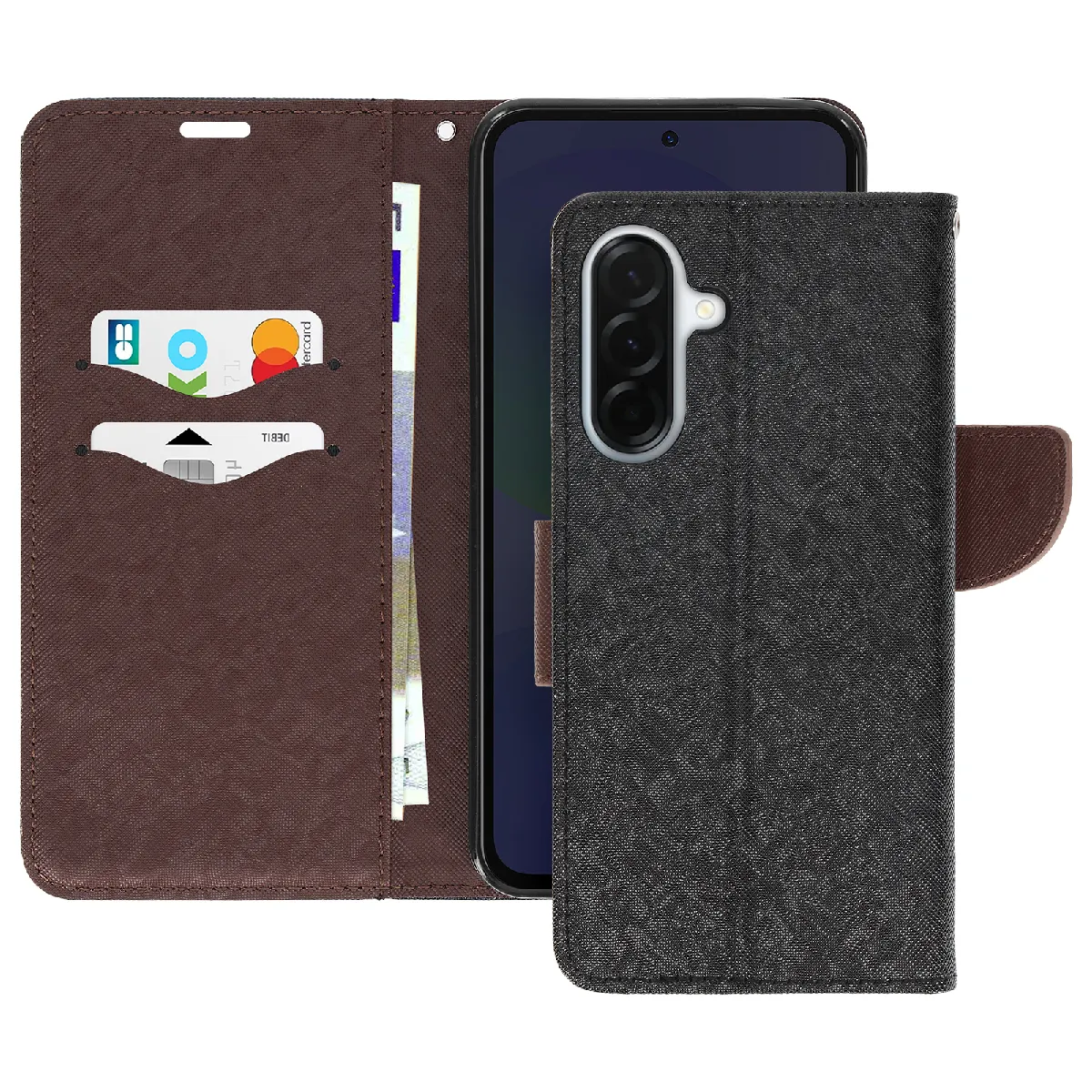 Avizar Noir/Marron Étui Pour Samsung Galaxy A36 Portefeuille Cuir Saffiano Fancy