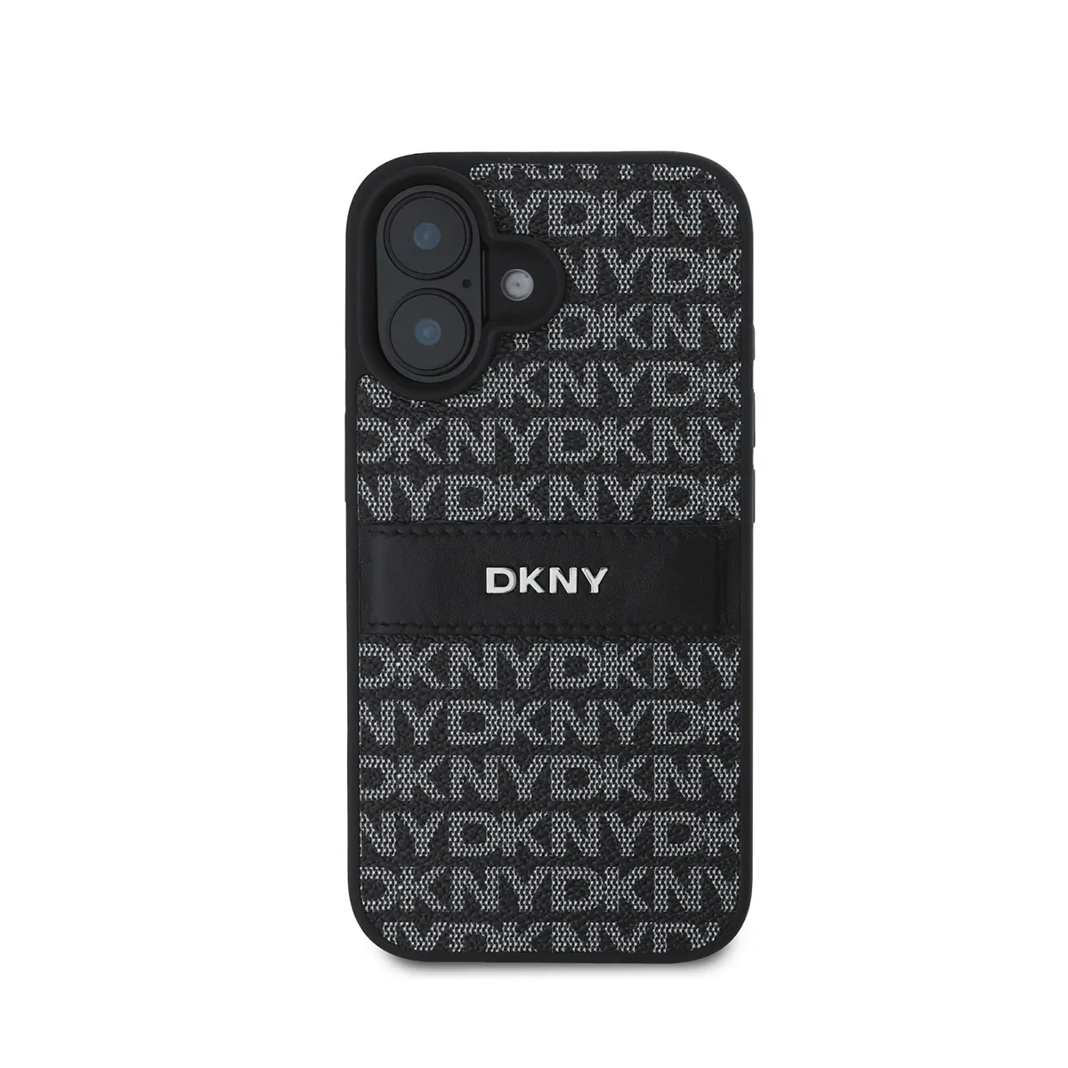 Dkny Noir Coque Pour Iphone 16 Édition Repeat Pattern Tonal Stripe Avec Logo Métallisé