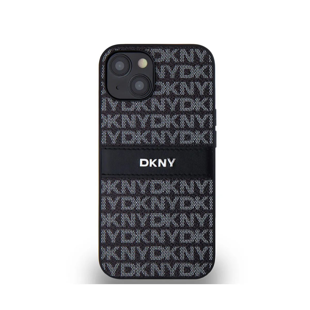 Dkny Noir Coque Pour Iphone 14 Édition Repeat Pattern Tonal Stripe Avec Logo Métallisé - Neuf - Image 2