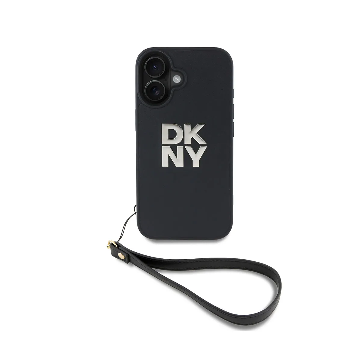 Dkny Noir Coque Pour Apple Iphone 16 Avec Logo Métallisé Et Sangle De Poignet