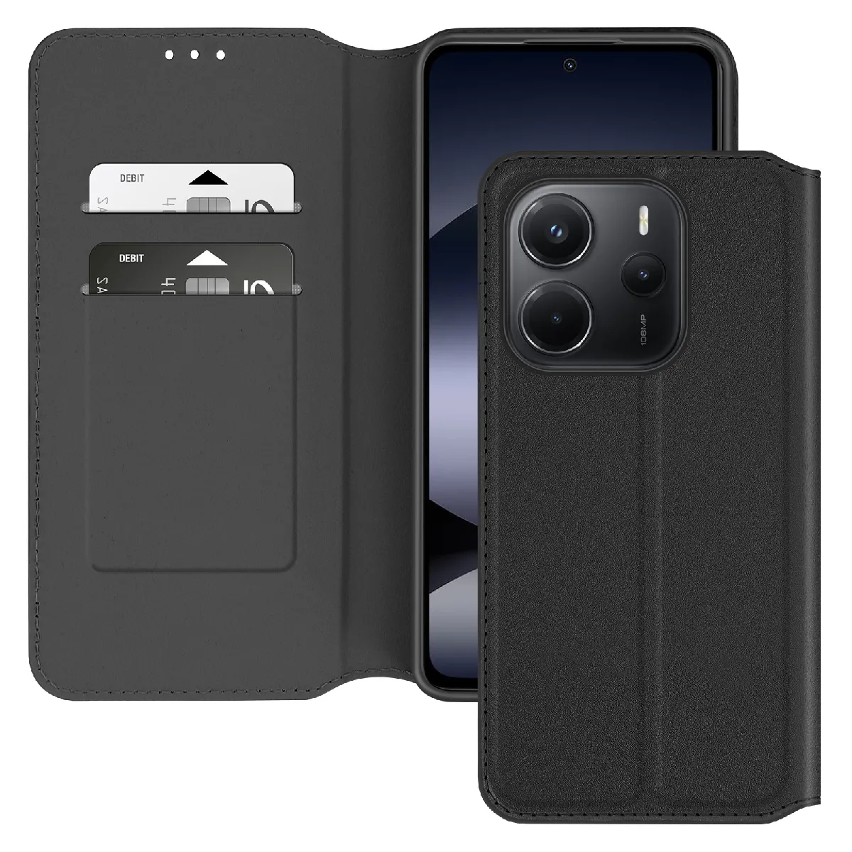 Avizar Noir Étui Pour Xiaomi Redmi Note 14 4G Clapet Porte-Cartes Et Support Vidéo