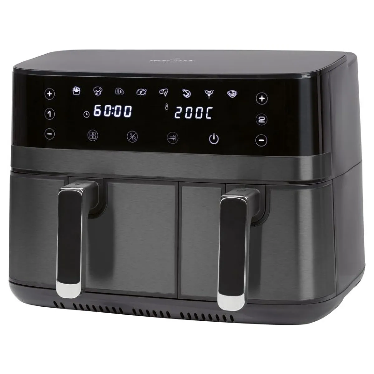 Profi Cook PC-FR 1295 H Friteuse &agrave; air chaud 9 l 2700 W 2 thermostats s&eacute;par&eacute;s noir, inox