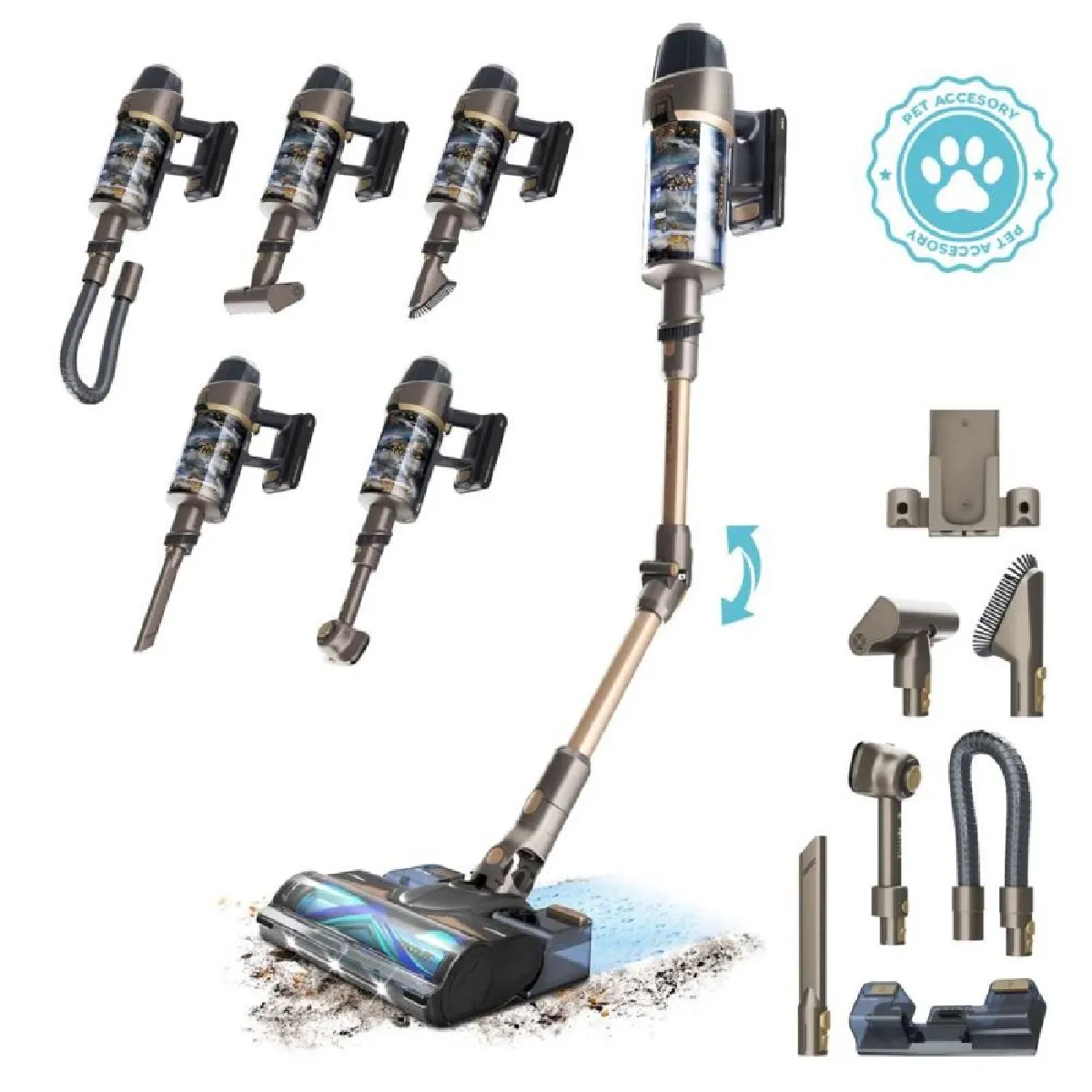 Cecotec Conga Rockstar 12500 Stellar AquaPet Flex Balai/Aspirateur &agrave; main sans fil 29,6 V 700 W