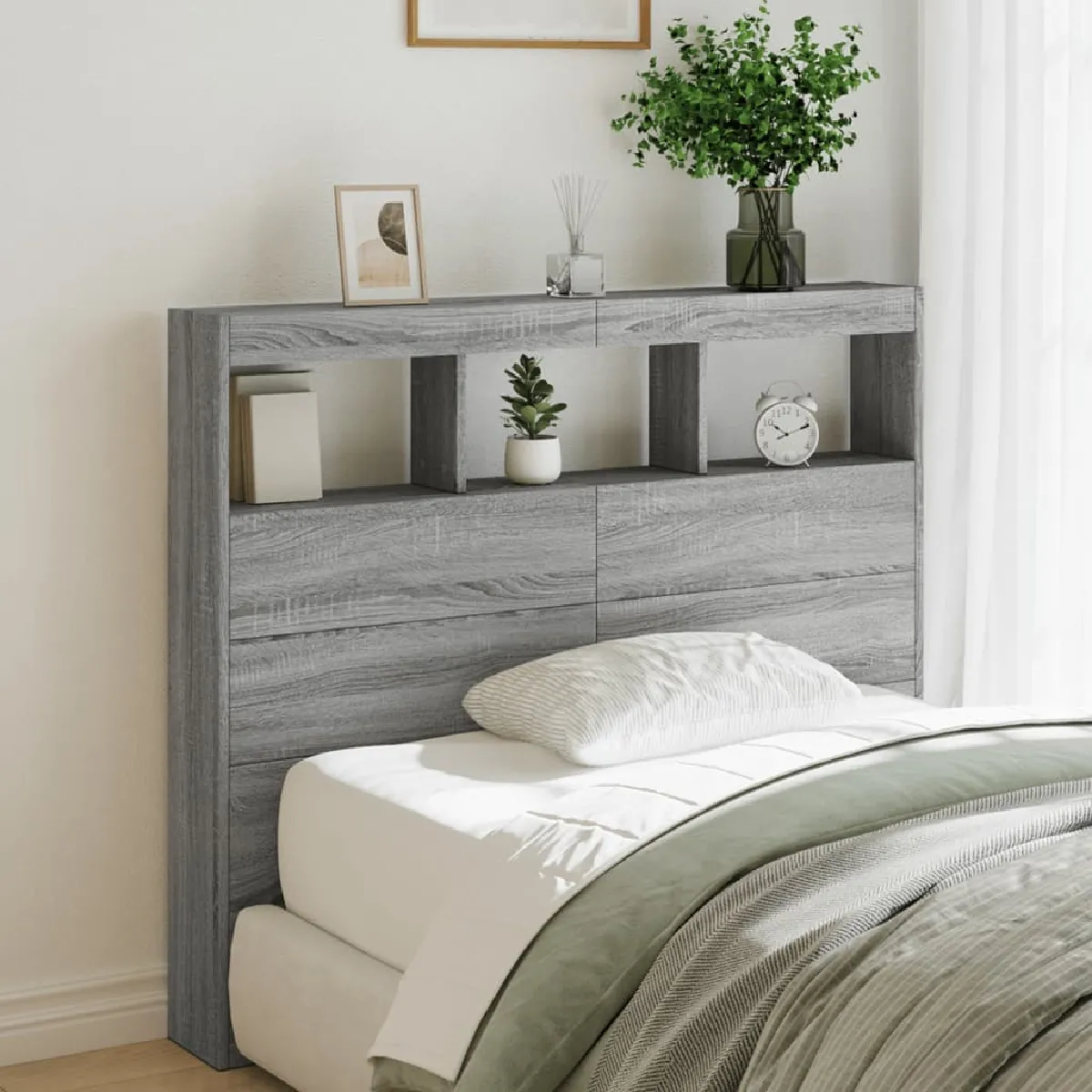 Vidaxl Armoire tête de lit avec LED sonoma gris 120x17x102 cm