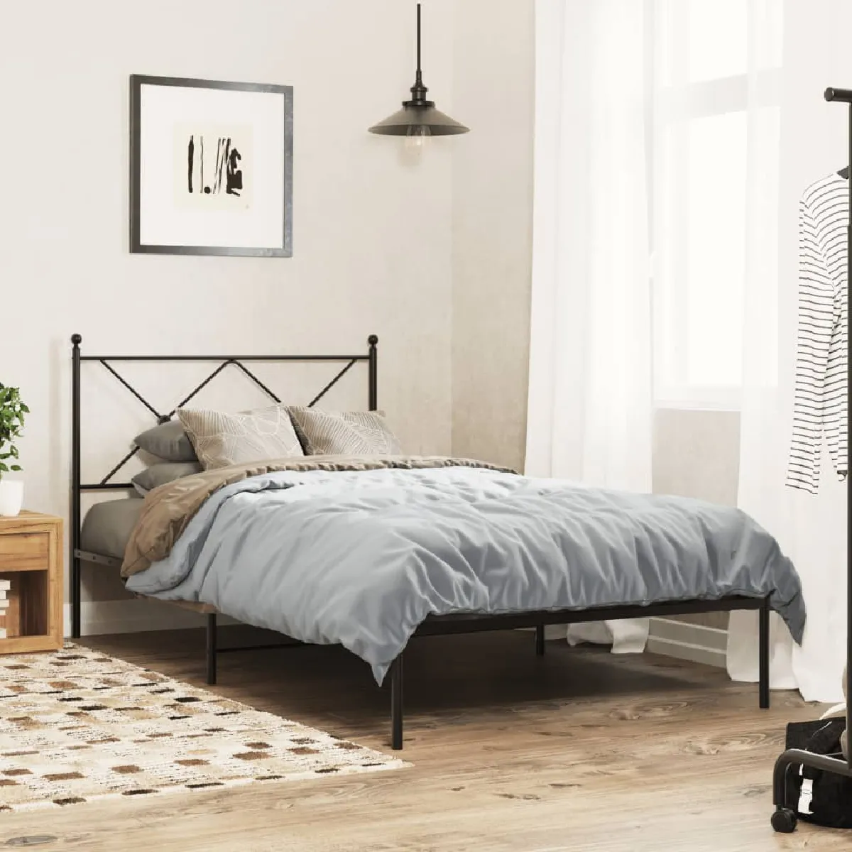 Vidaxl Noir Cadre De Lit Métal Sans Matelas Avec Tête De Lit 100X200cm