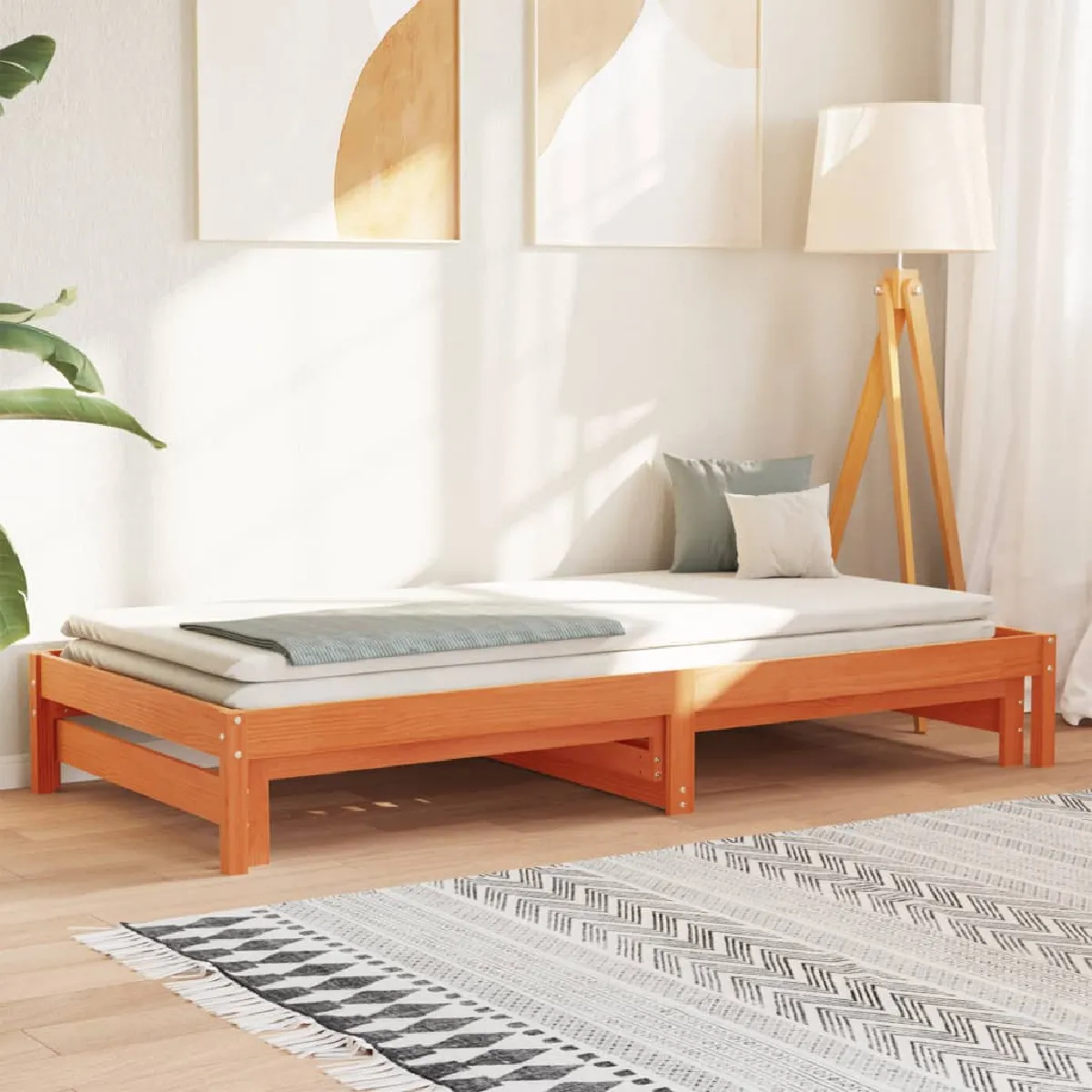 vidaXL Lit de jour et lit gigogne sans matelas cire marron 90x200 cm vidaXL Lit de jour et lit gigogne sans matelas cire marron 90x200 cm