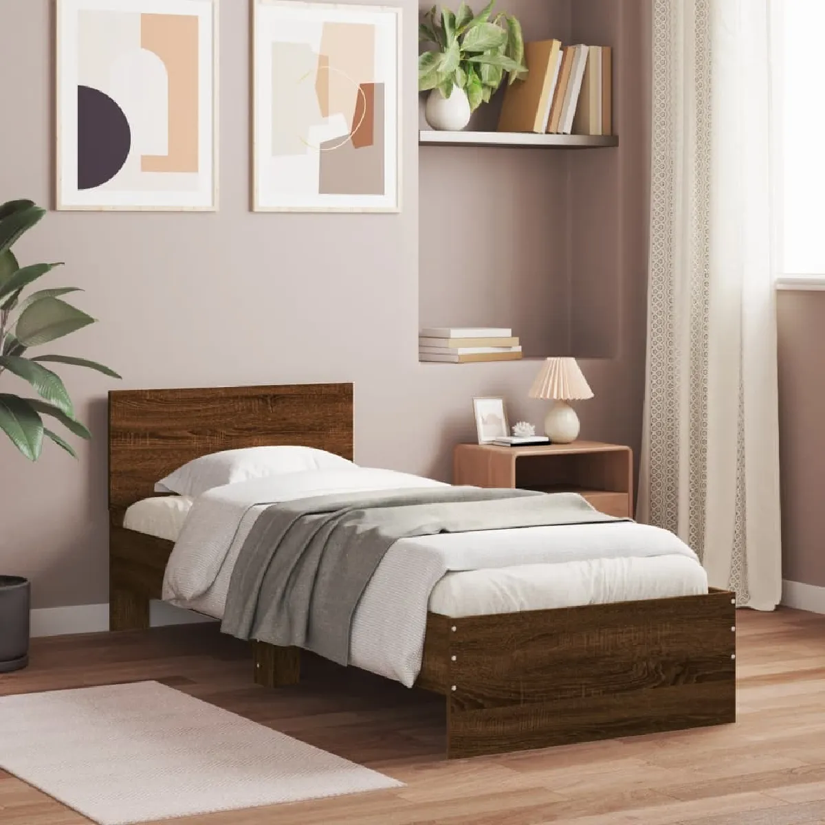 Non Communiqué Marron Cadre De Lit Sans Matelas Avec Tête De Lit 90X200 Cm - Image 3