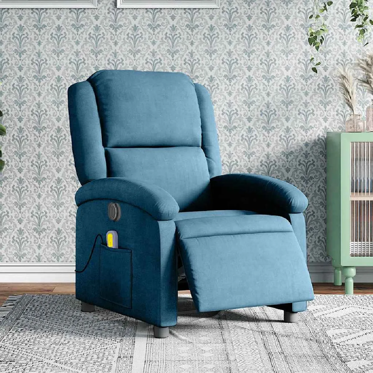 Vidaxl Bleu Fauteuil Inclinable De Massage Électrique Velours