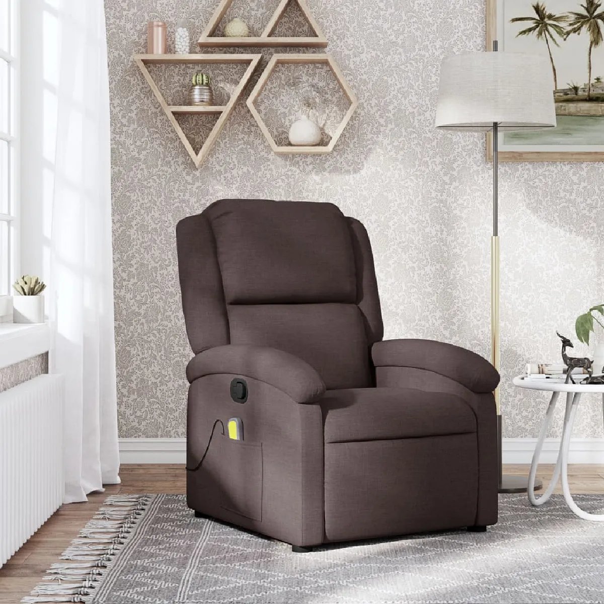 vidaXL Fauteuil de massage inclinable Marron foncé Tissu