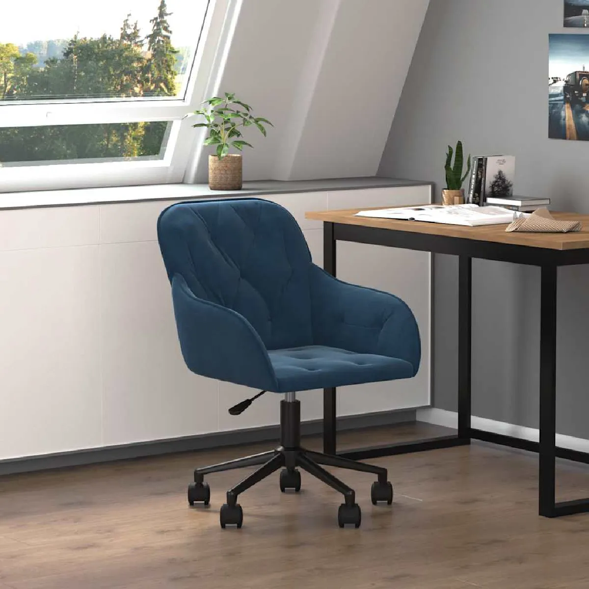 Non Communiqué Bleu Chaise Pivotante De Bureau Velours - Image 3