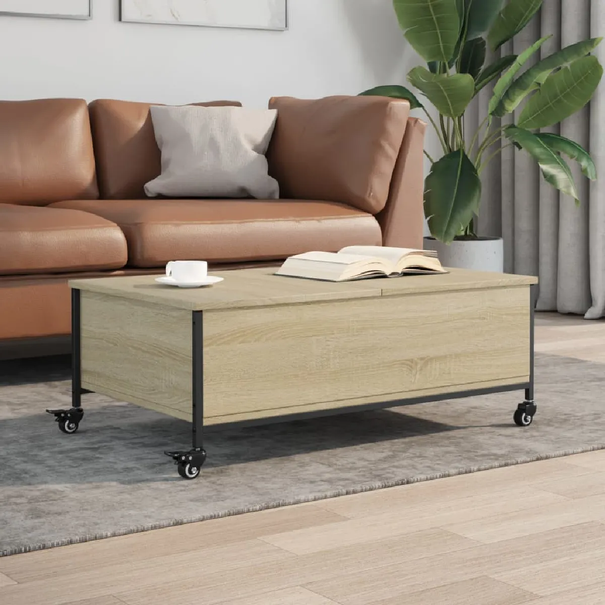 Vidaxl Table Basse Avec Roulettes Chêne Sonoma Bois D'ingénierie