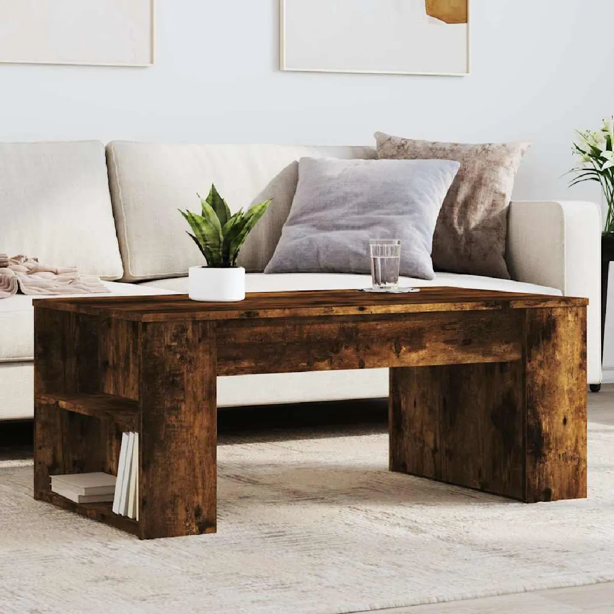 VIDAXL - Table basse - Bois d'ingénierie - Fumé - 102 x 55 x 42 cm - Image 3