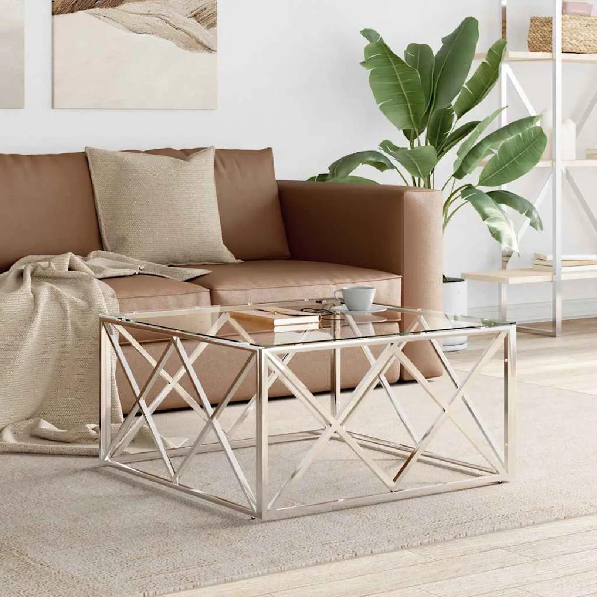 vidaXL - Table basse - Acier inoxydable - Verre - 80x80x40 cm - Image 2