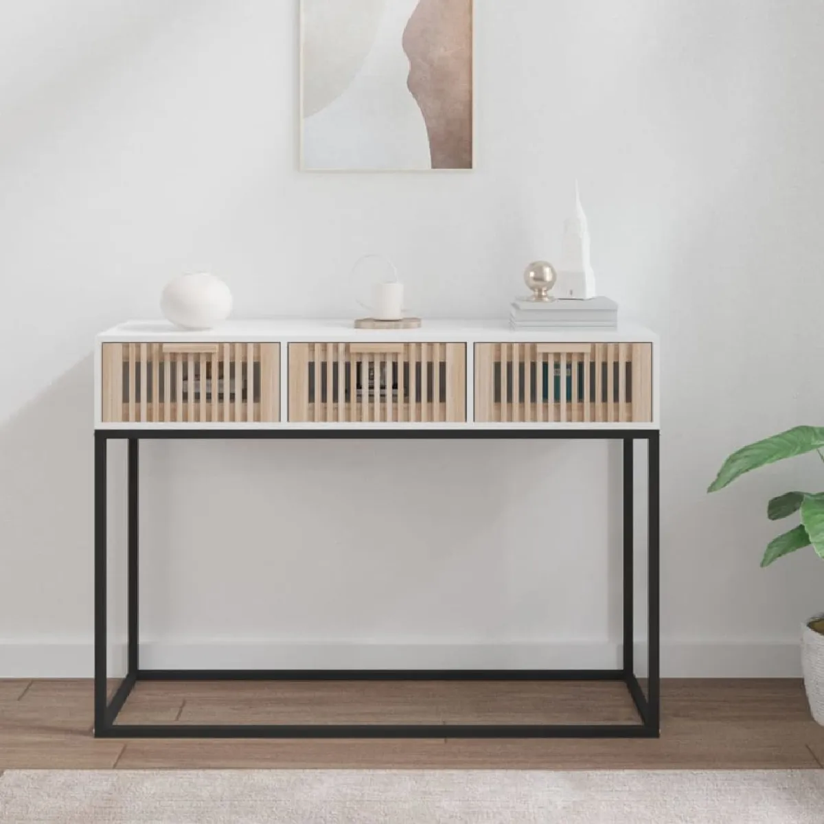 Vidaxl Blanc Table Console 105X30x75 Cm Bois D'ingénierie Et Fer