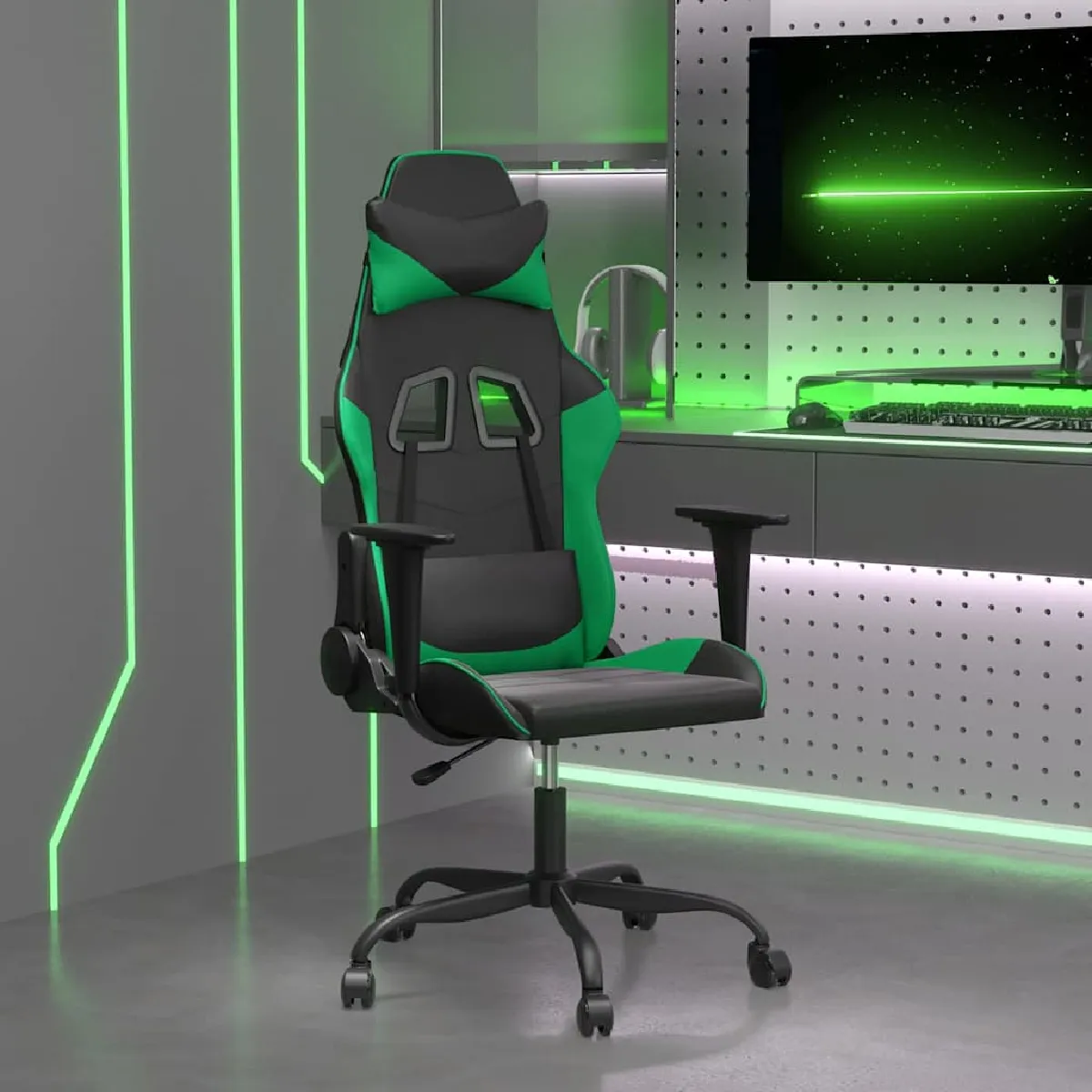 Non Communiqué Vert Chaise Gaming Noir Et Similicuir - Image 2