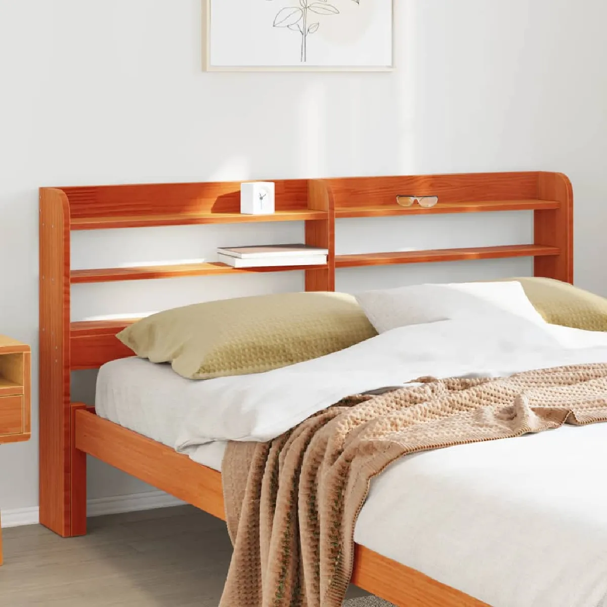 vidaXL Tête de lit avec étagères marron cire 150 cm bois massif de pin