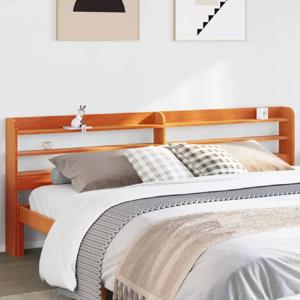 Vidaxl Tête de lit avec étagères marron cire 180 cm bois massif de pin
