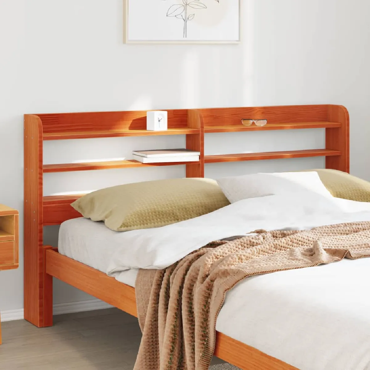 Vidaxl Tête de lit avec étagères marron cire 135 cm bois massif de pin