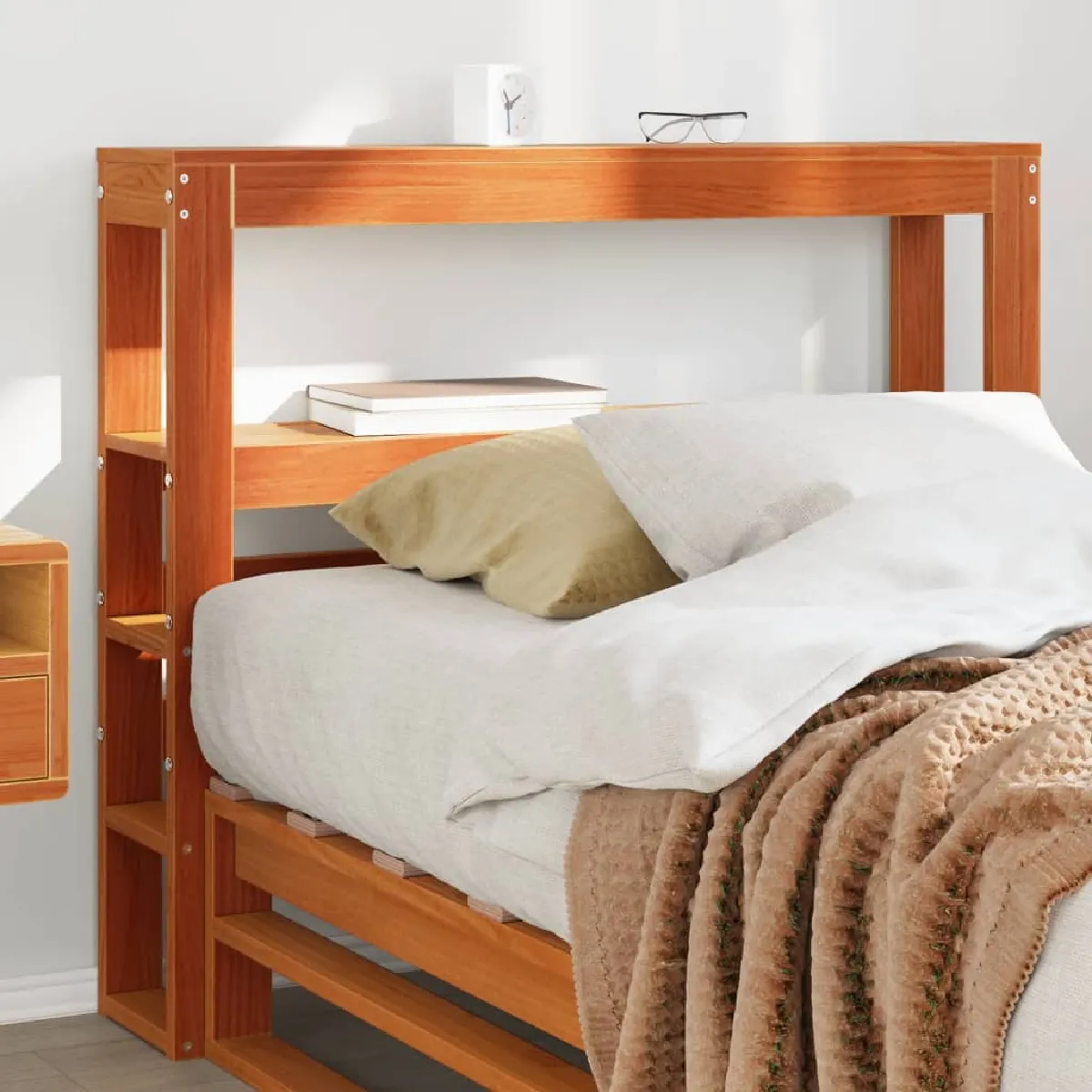 Vidaxl Tête de lit avec étagères marron cire 75 cm bois massif de pin
