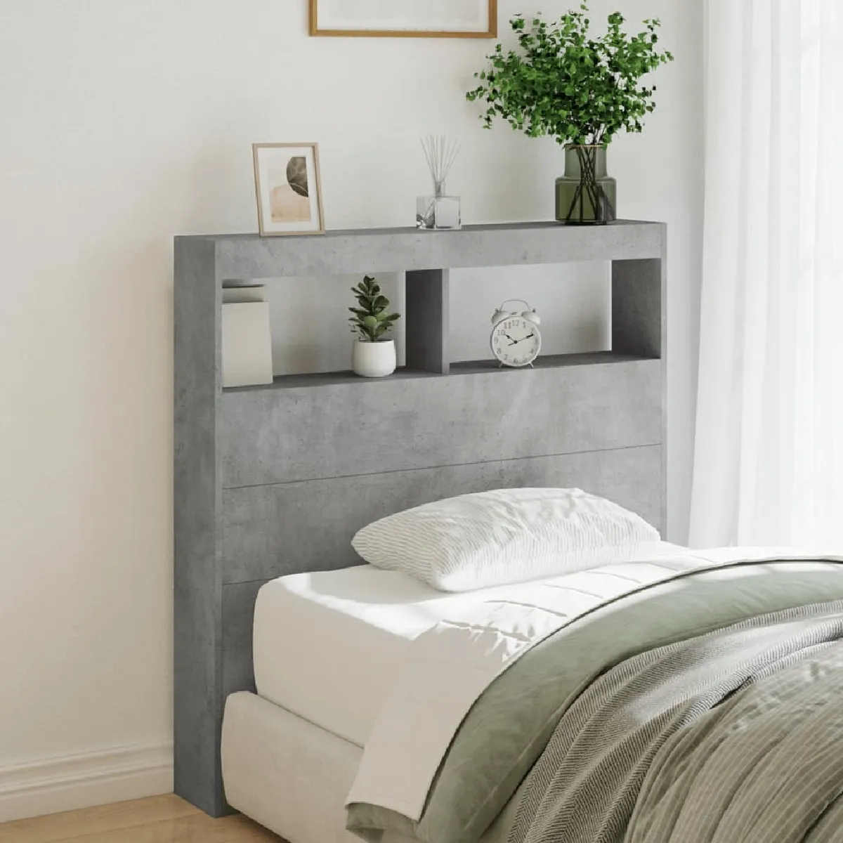 Vidaxl Armoire tête de lit avec LED gris béton 100x17x102 cm