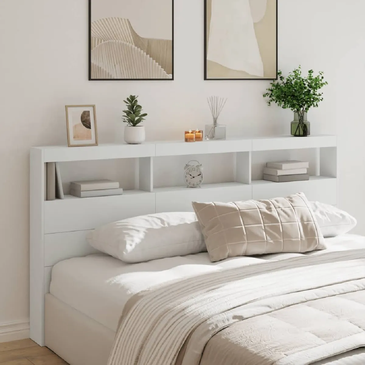 Vidaxl Armoire tête de lit avec LED blanc 200x17x102 cm