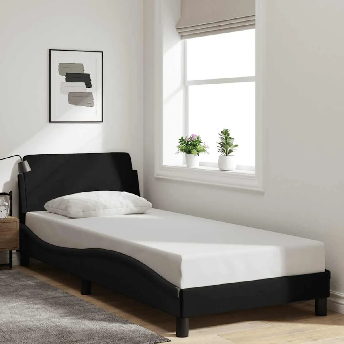 Non Communiqué Noir Cadre De Lit Avec Tête De Lit Sans Matelas 90X200 Cm Tissu - Image 3