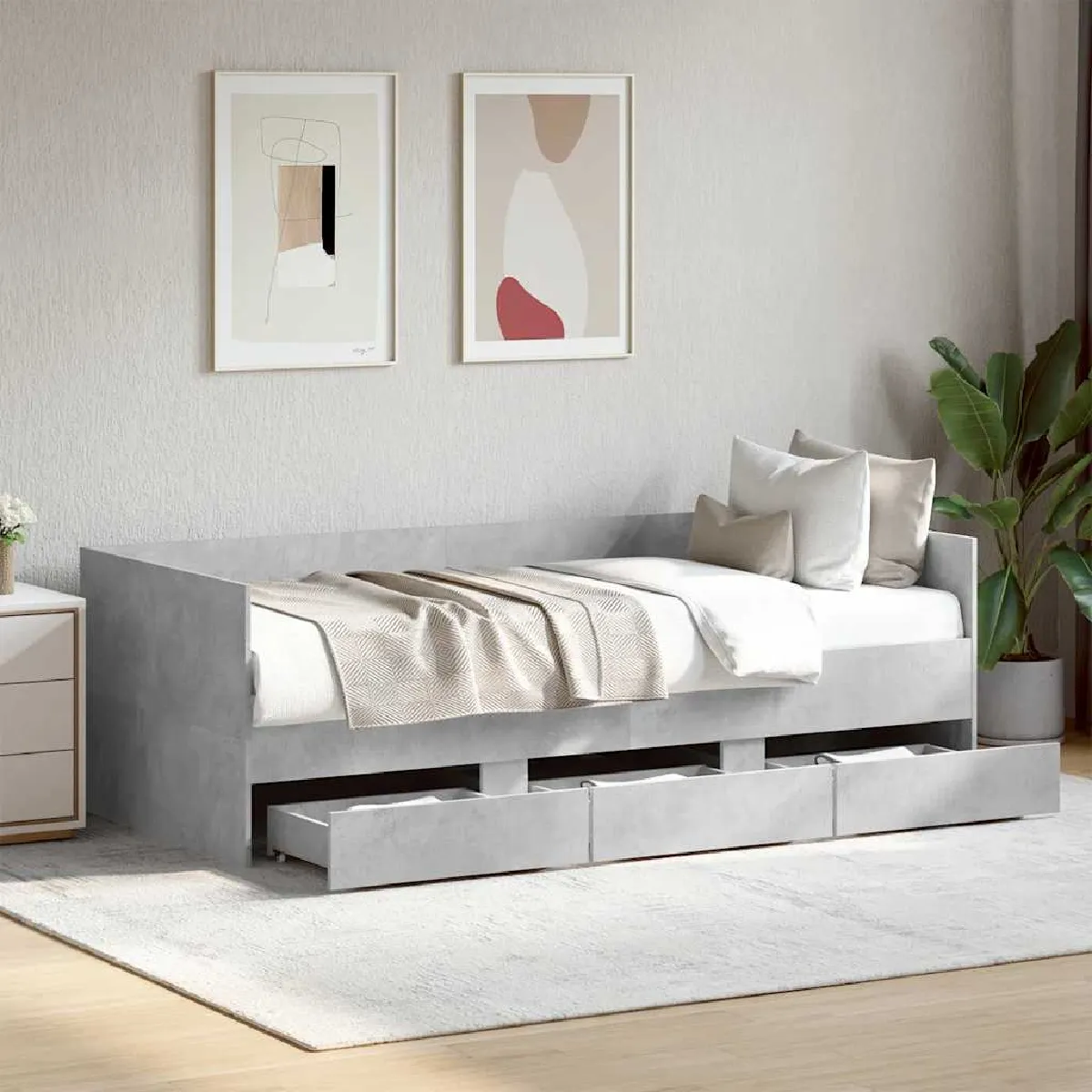 vidaXL Lit de jour avec tiroirs sans matelas gris béton 100x200 cm