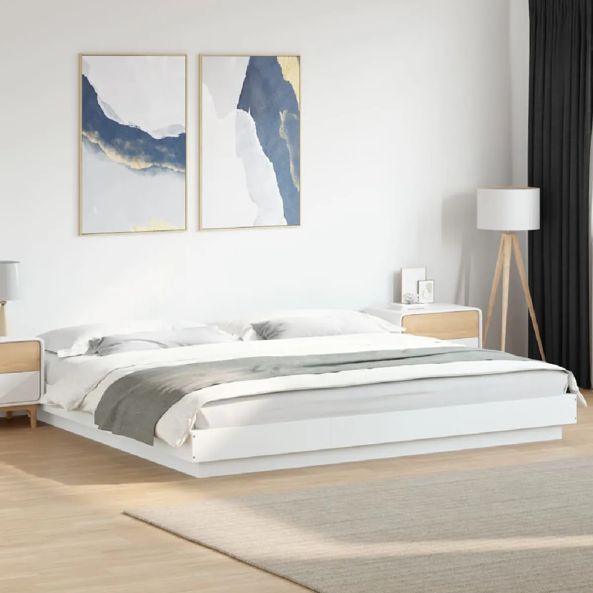 vidaXL Cadre de lit avec lumières LED sans matelas blanc 200x200 cm
