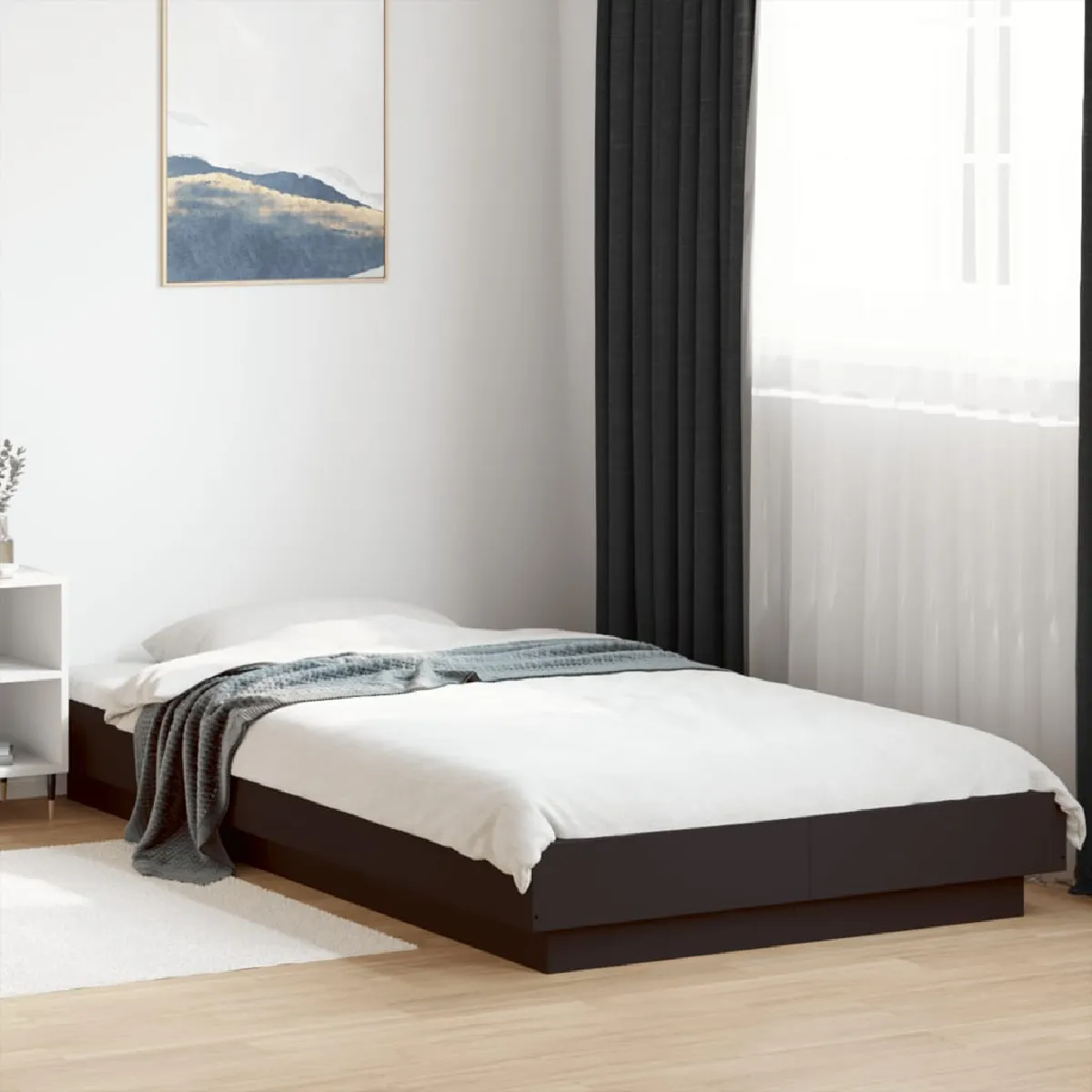 Vidaxl Noir Cadre De Lit 90X200 Cm Bois D'ingénierie, Meuble De Chambre À Coucher, Sommier, Lit De Palette, Lit, Lit Simple, 3281211 - Image 2