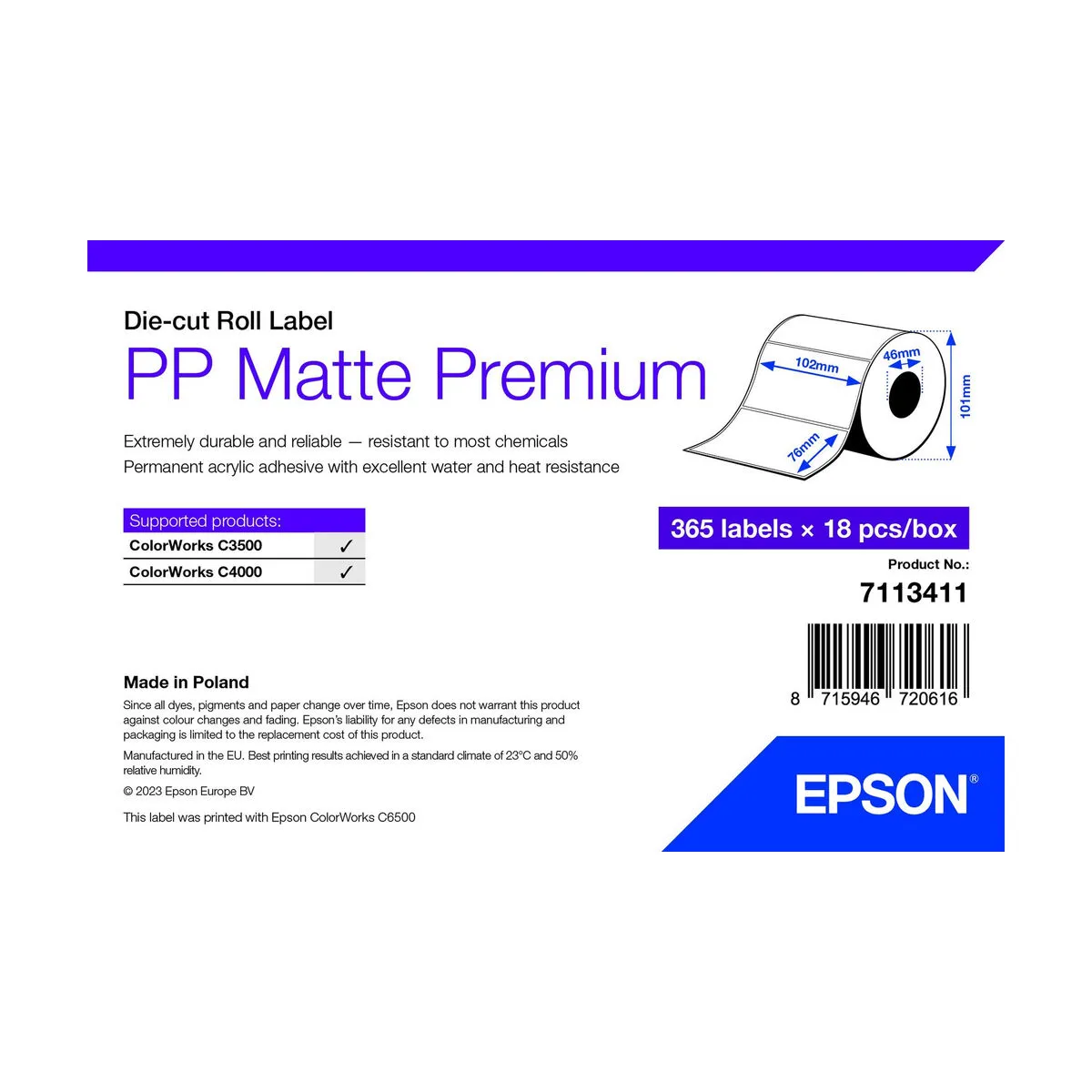 Epson Papier imprimante 7113411 Blanc (18 Unités)