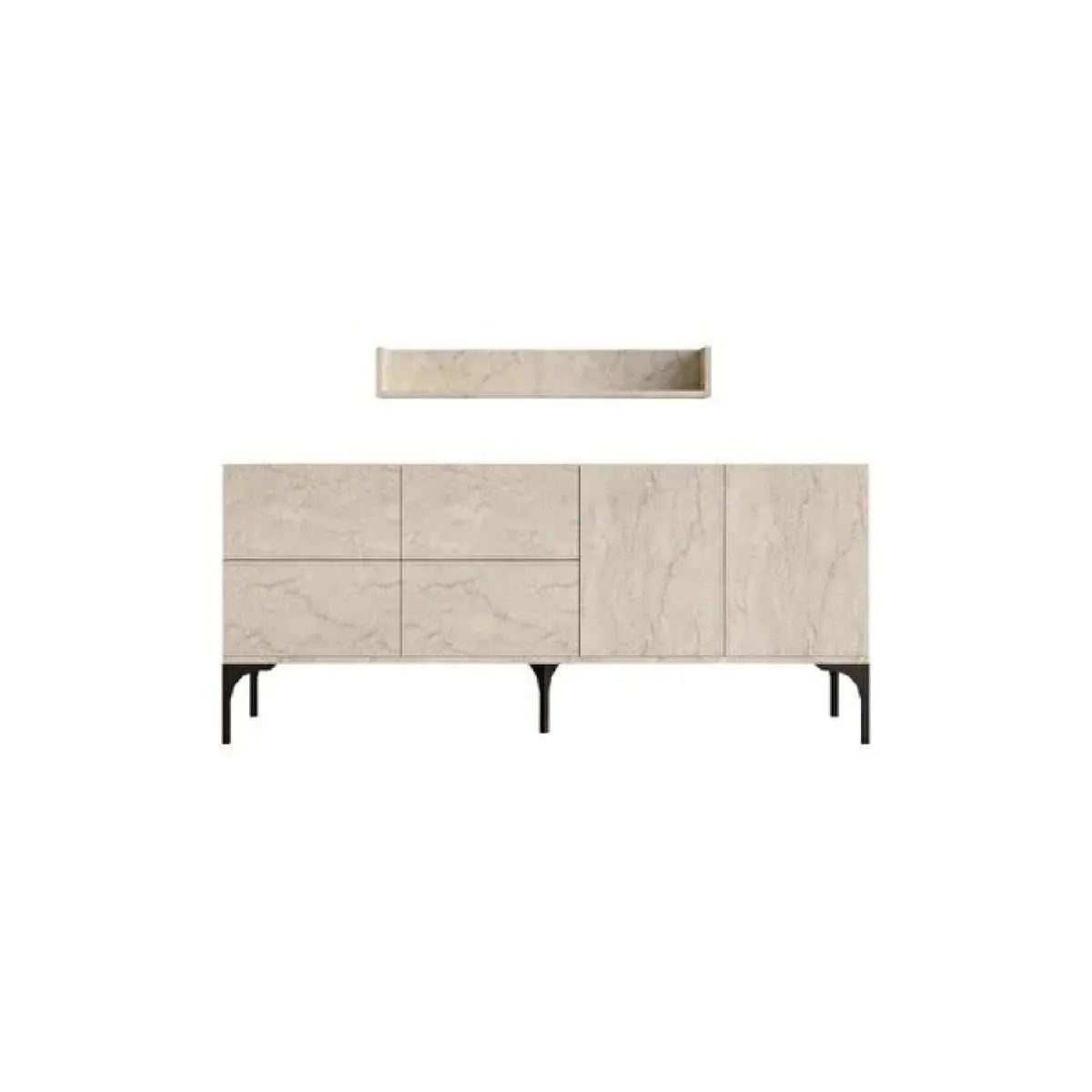 Buffet effet travertin 180 cm 6 portes et étagère AURA Buffet effet travertin 180 cm 6 portes et étagère AURA