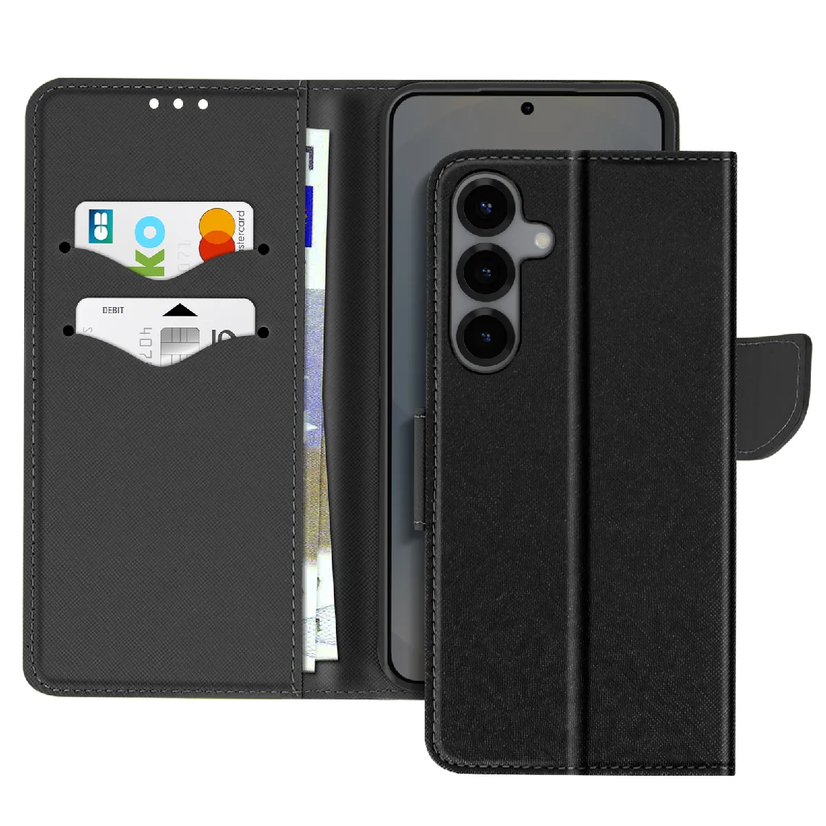 Avizar Noir Étui Pour Samsung Galaxy S25 Plus Portefeuille Cuir Saffiano Fancy