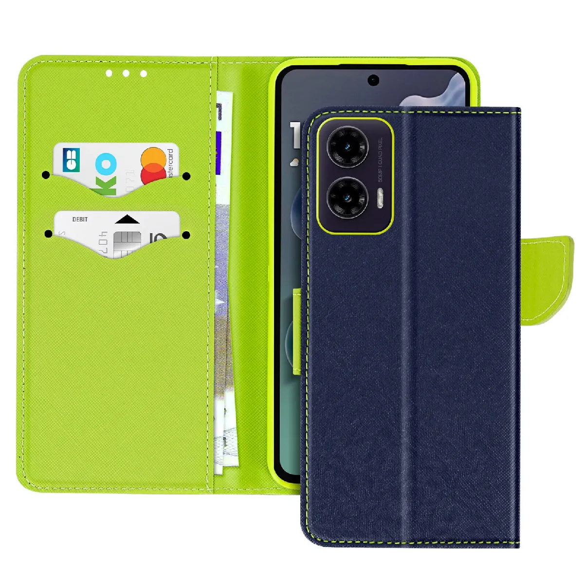 Avizar Bleu Étui Pour Motorola Moto G35 Portefeuille Cuir Saffiano Fancy Nuit