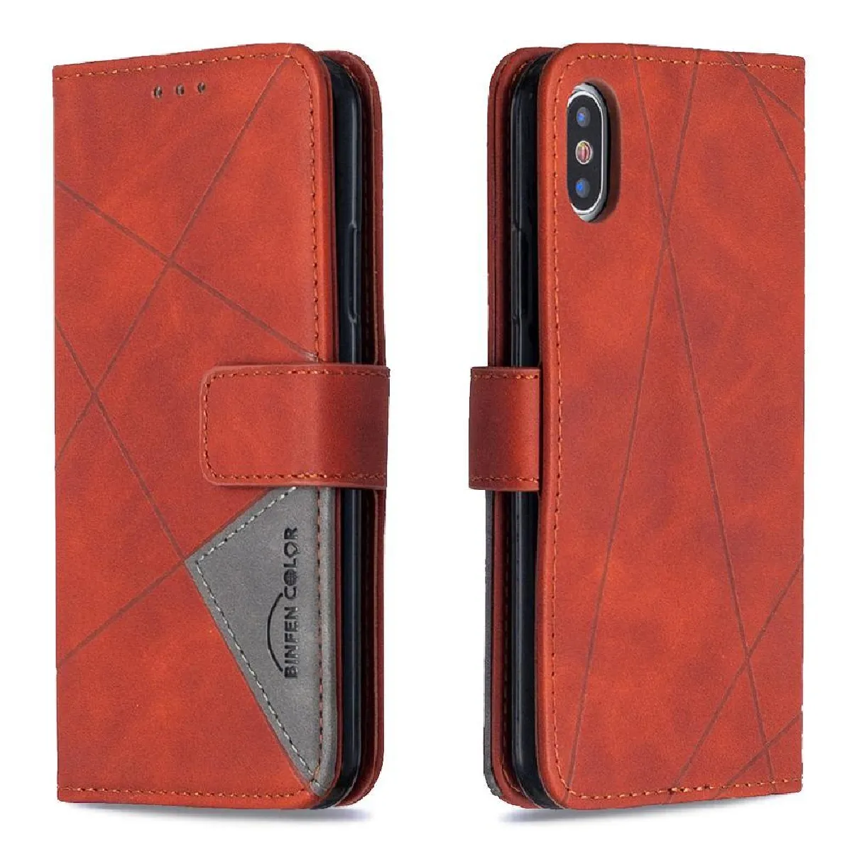 Générique Marron Étui Portefeuille À Fermeture Magnétique Apple Iphone X