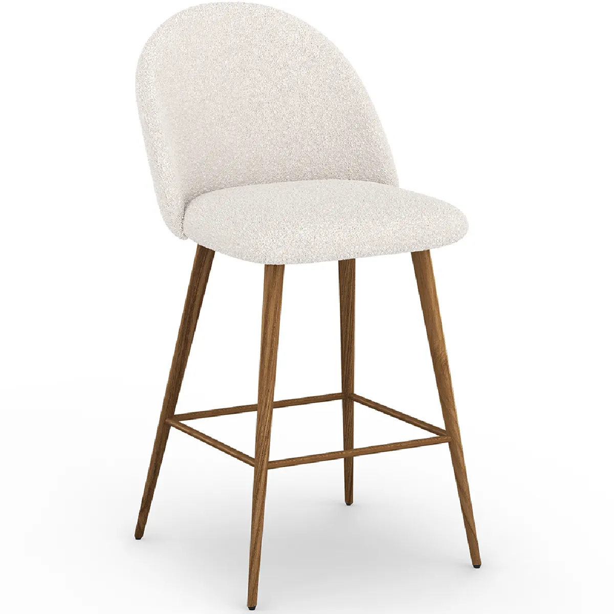 Tabouret En Bouclette Fausse Fourrure Tapissée - Boucles Blanches - Design scandinave - 66cm - Evelyne Blanc