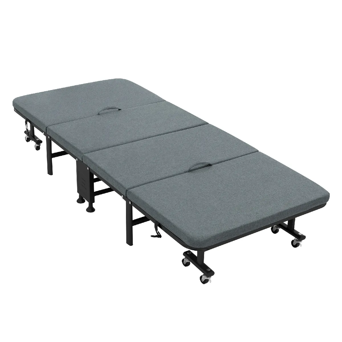 Lit d'invité simple pliant cadre métallique noir matelas intégré mousse 80x190cm