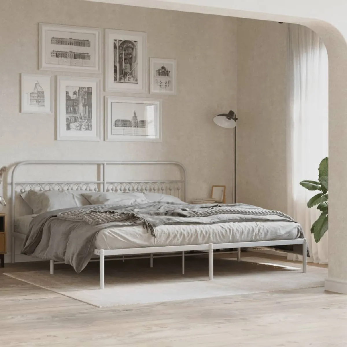 Vidaxl Blanc Cadre De Lit Métal Sans Matelas Et Tête De Lit 200X200 Cm